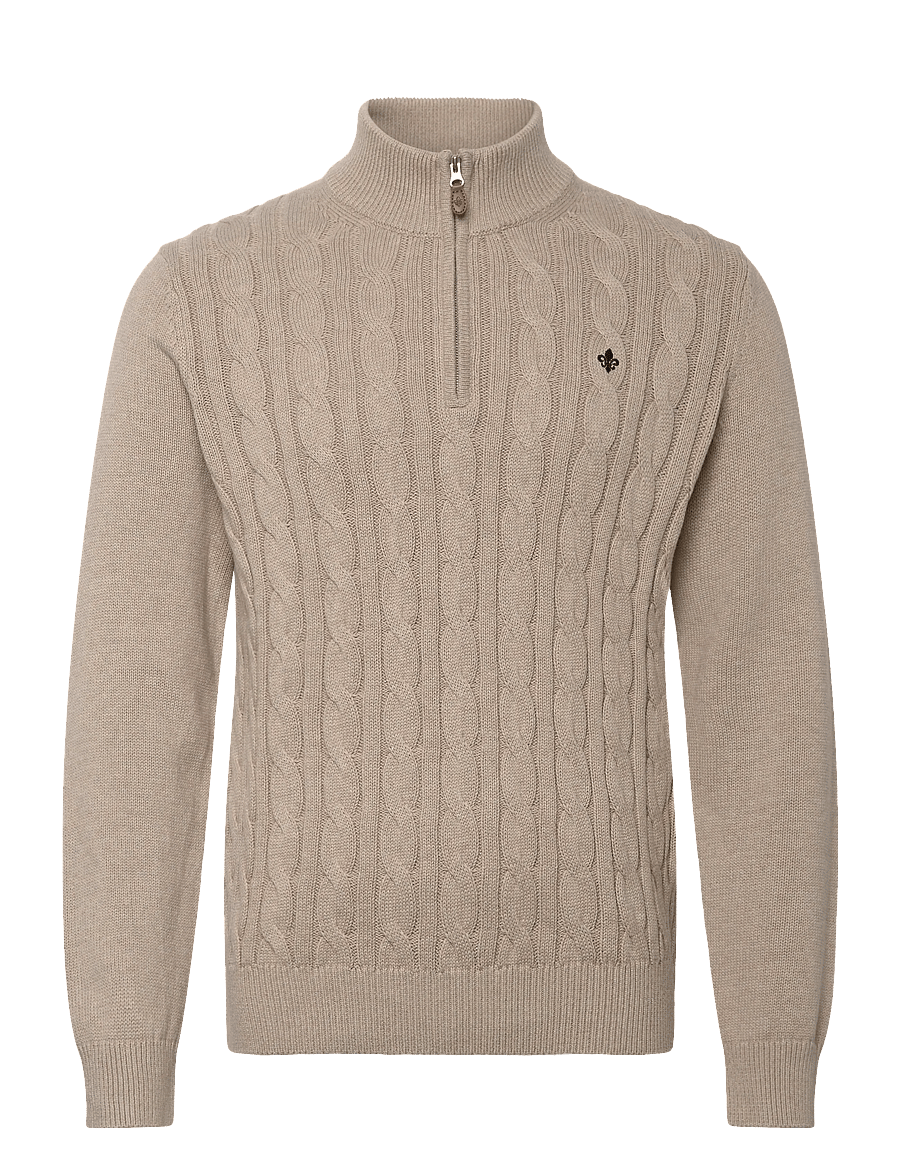 Morris - Nathan Cable Half Zip - pullover mit halbem reißverschluss - khaki - 0