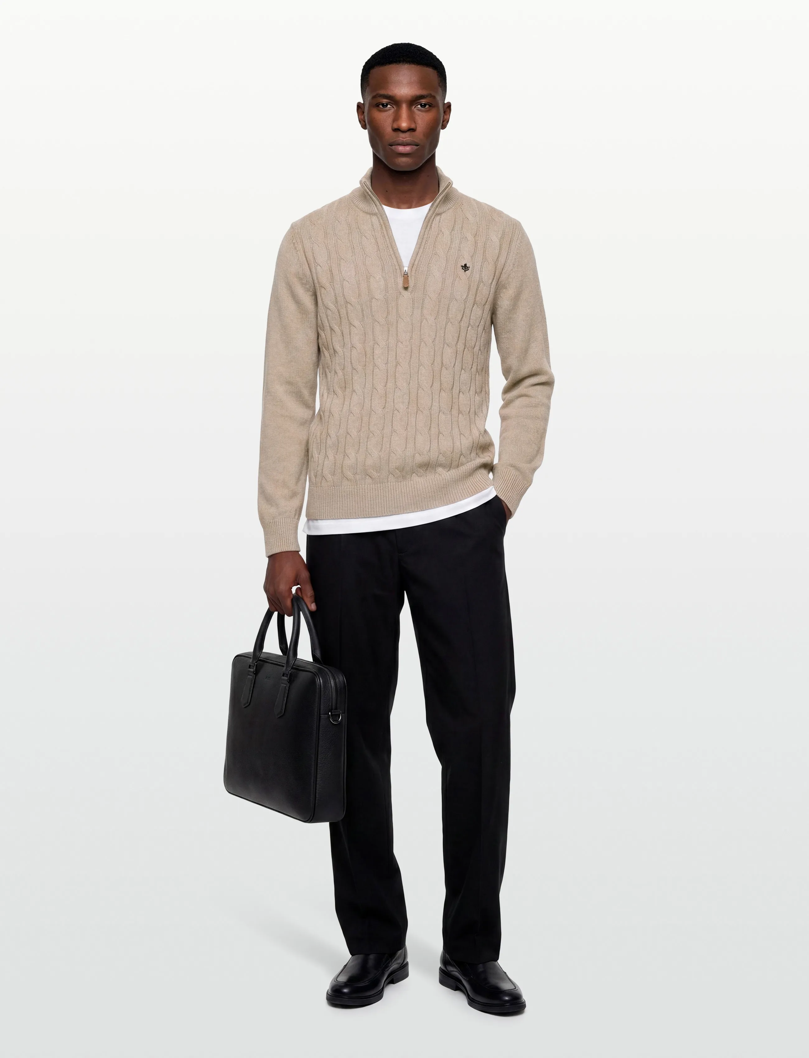 Morris Nathan Cable Half Zip, M, Beige, Strik > Trøjer Med Halv Lynlås, Herre