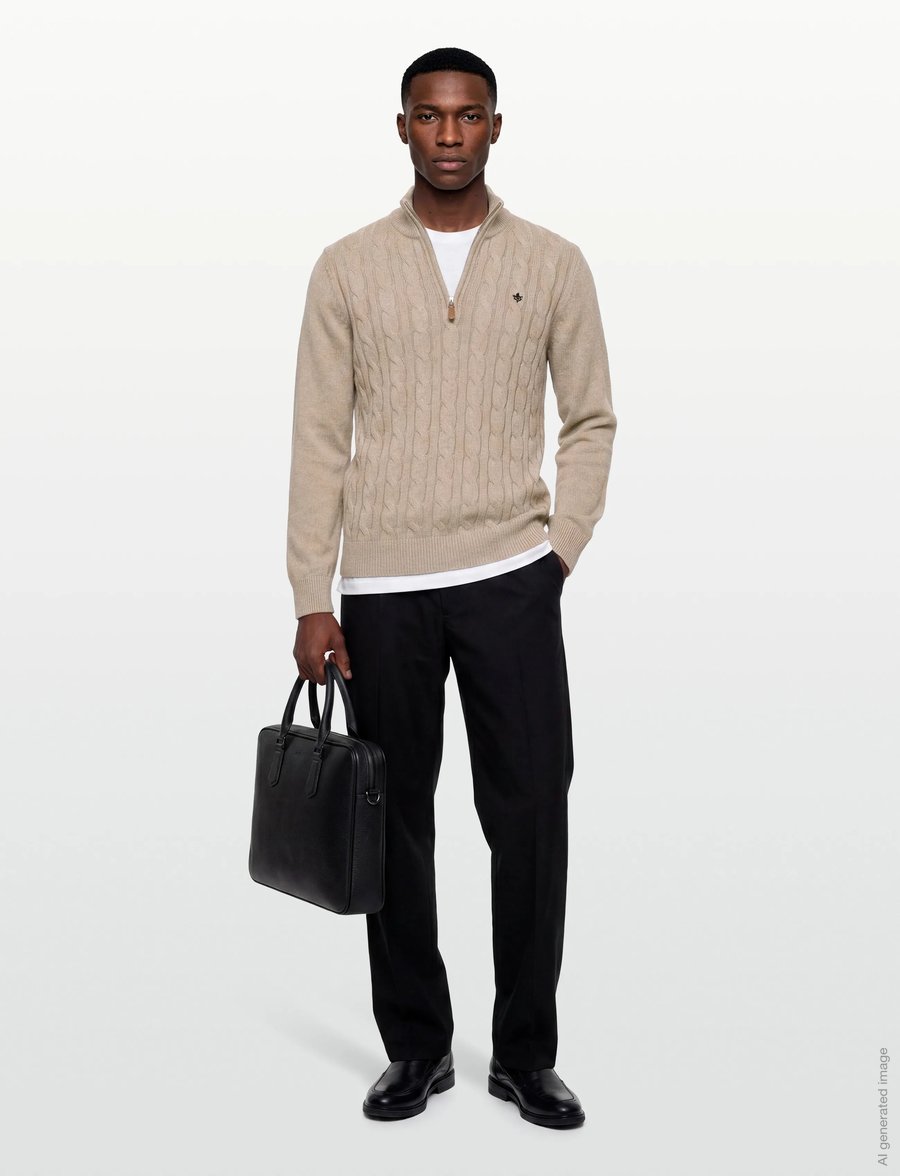 Morris - Nathan Cable Half Zip - pullover mit halbem reißverschluss - khaki - 0