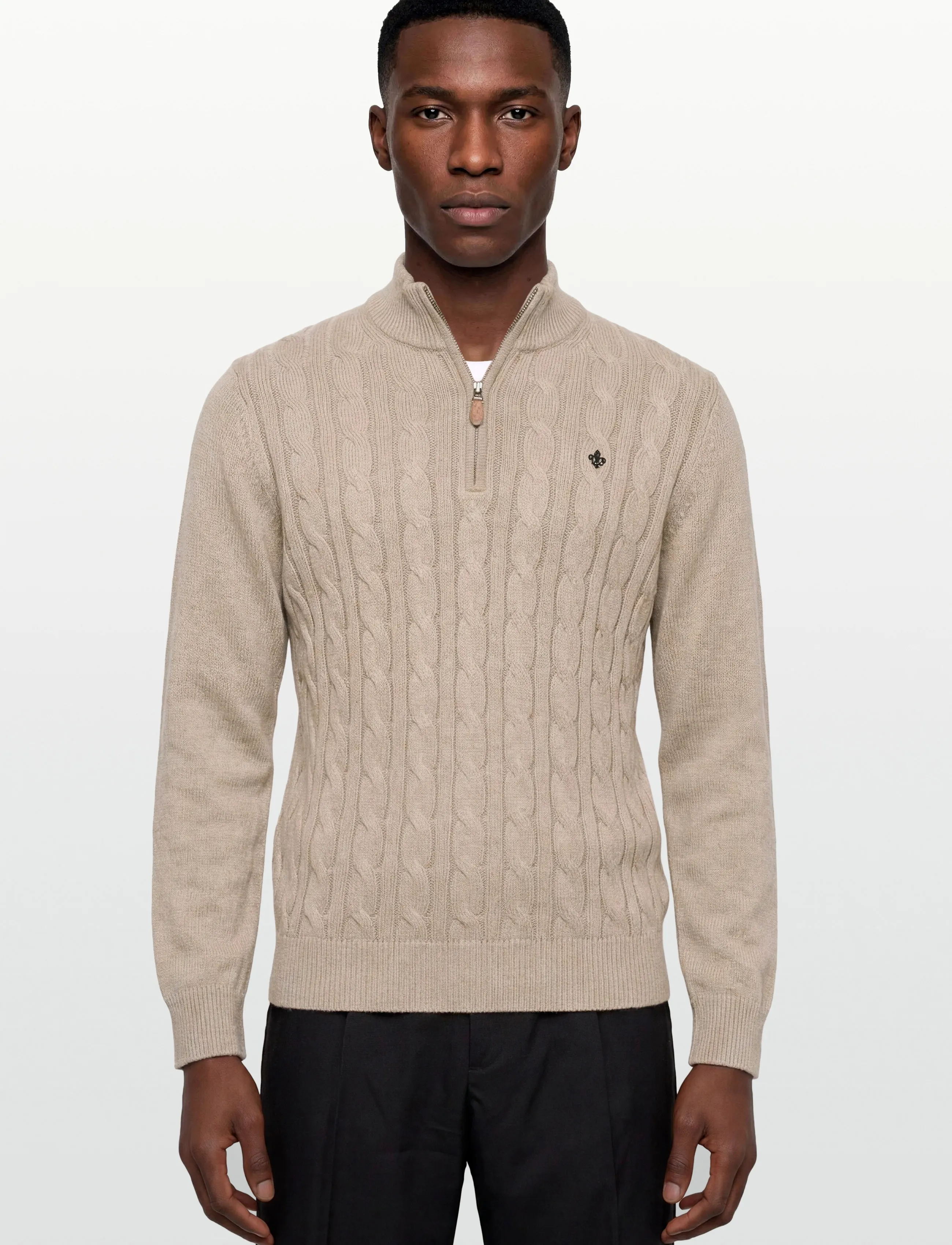 Morris - Nathan Cable Half Zip - half zip-tröjor - khaki - 3