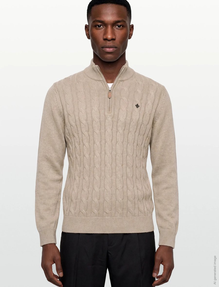 Morris - Nathan Cable Half Zip - pullover mit halbem reißverschluss - khaki - 3