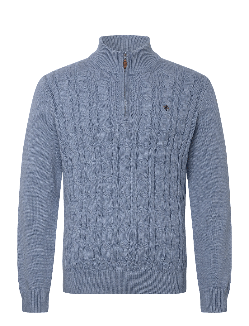 Morris - Nathan Cable Half Zip - pullover mit halbem reißverschluss - light blue - 0