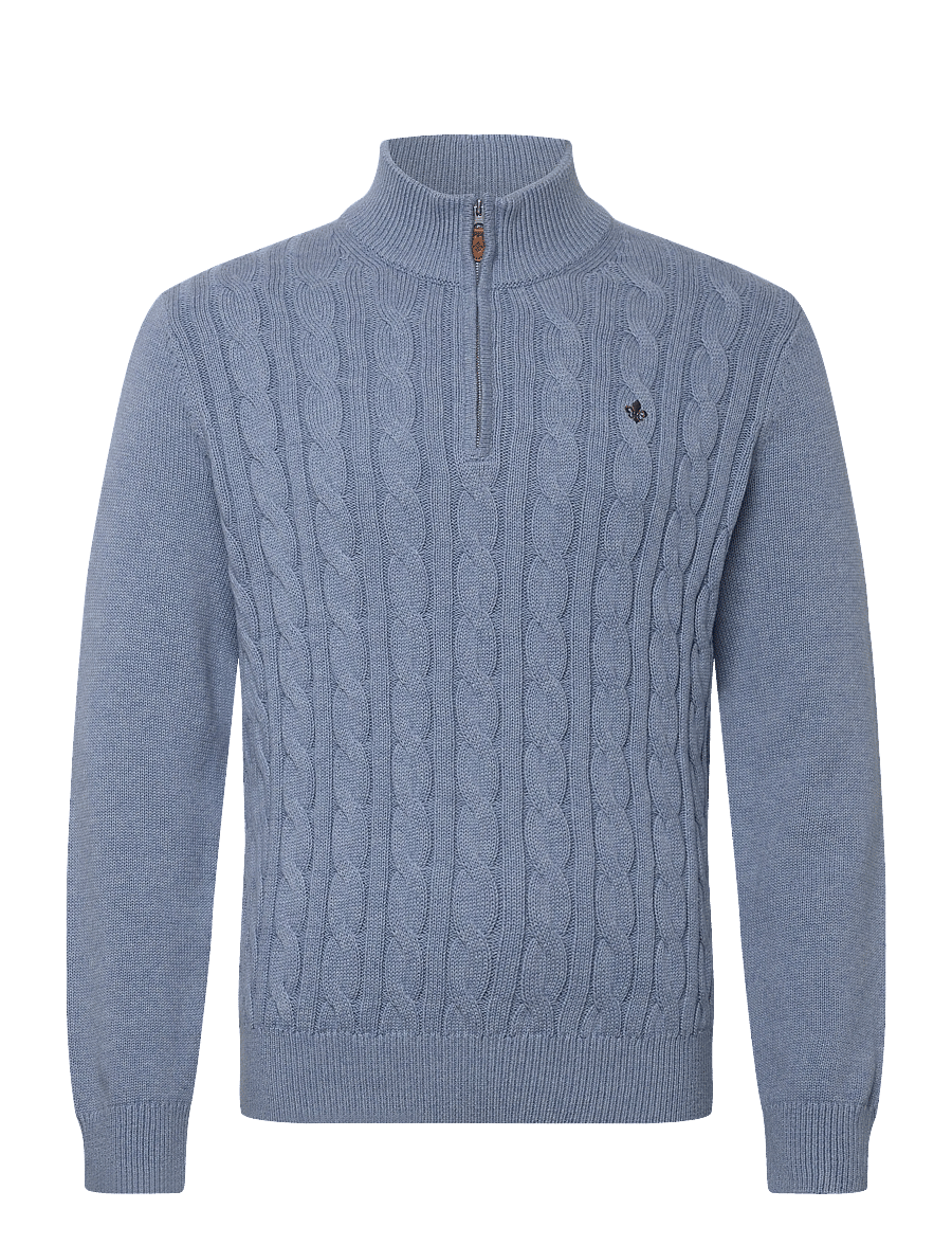 Morris - Nathan Cable Half Zip - pullover mit halbem reißverschluss - light blue - 1