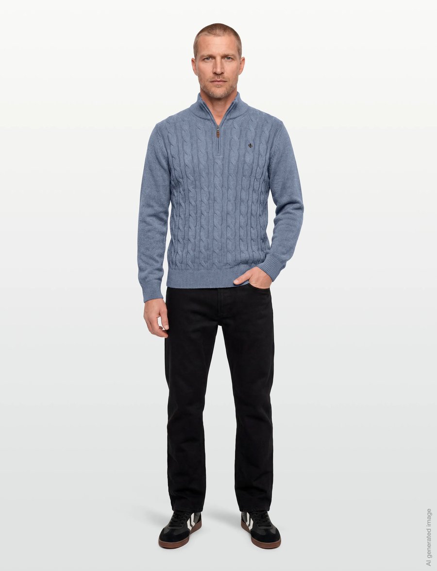 Morris - Nathan Cable Half Zip - pullover mit halbem reißverschluss - light blue - 0