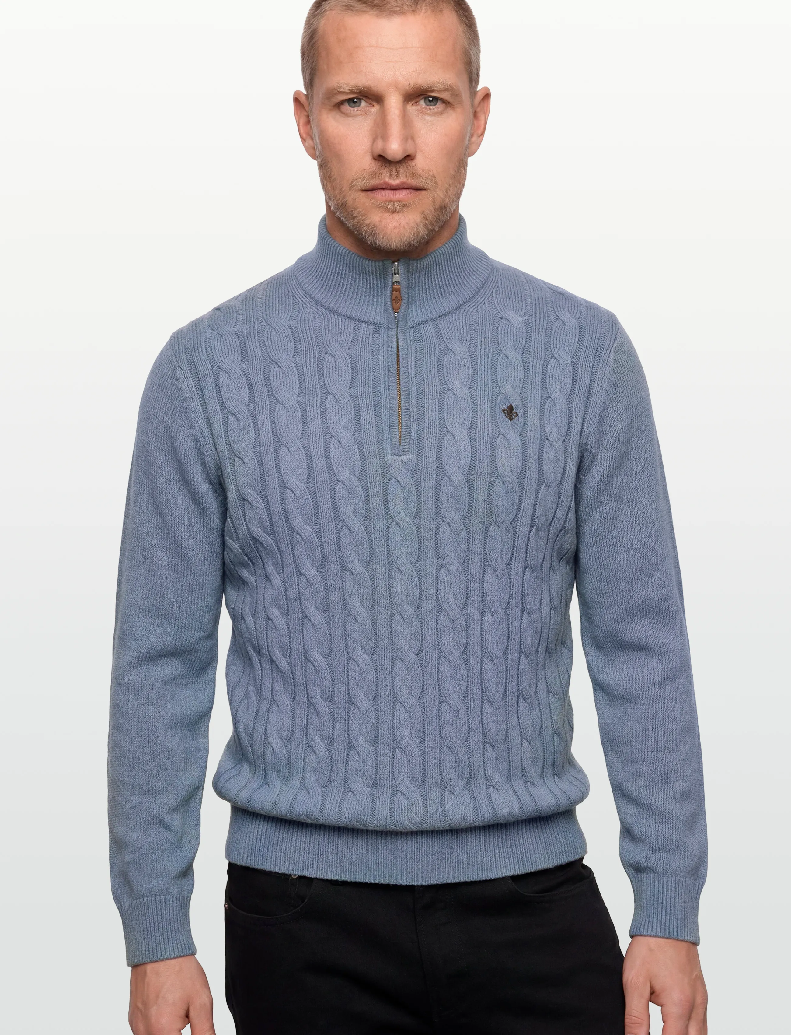 Morris - Nathan Cable Half Zip - halfzip strik - light blue - 3