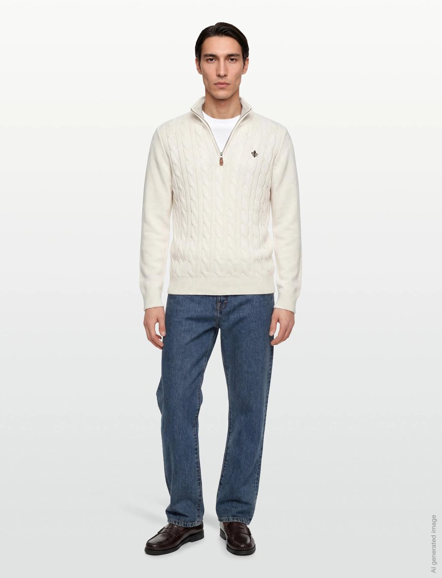 Morris - Nathan Cable Half Zip - pullover mit halbem reißverschluss - off white - 0