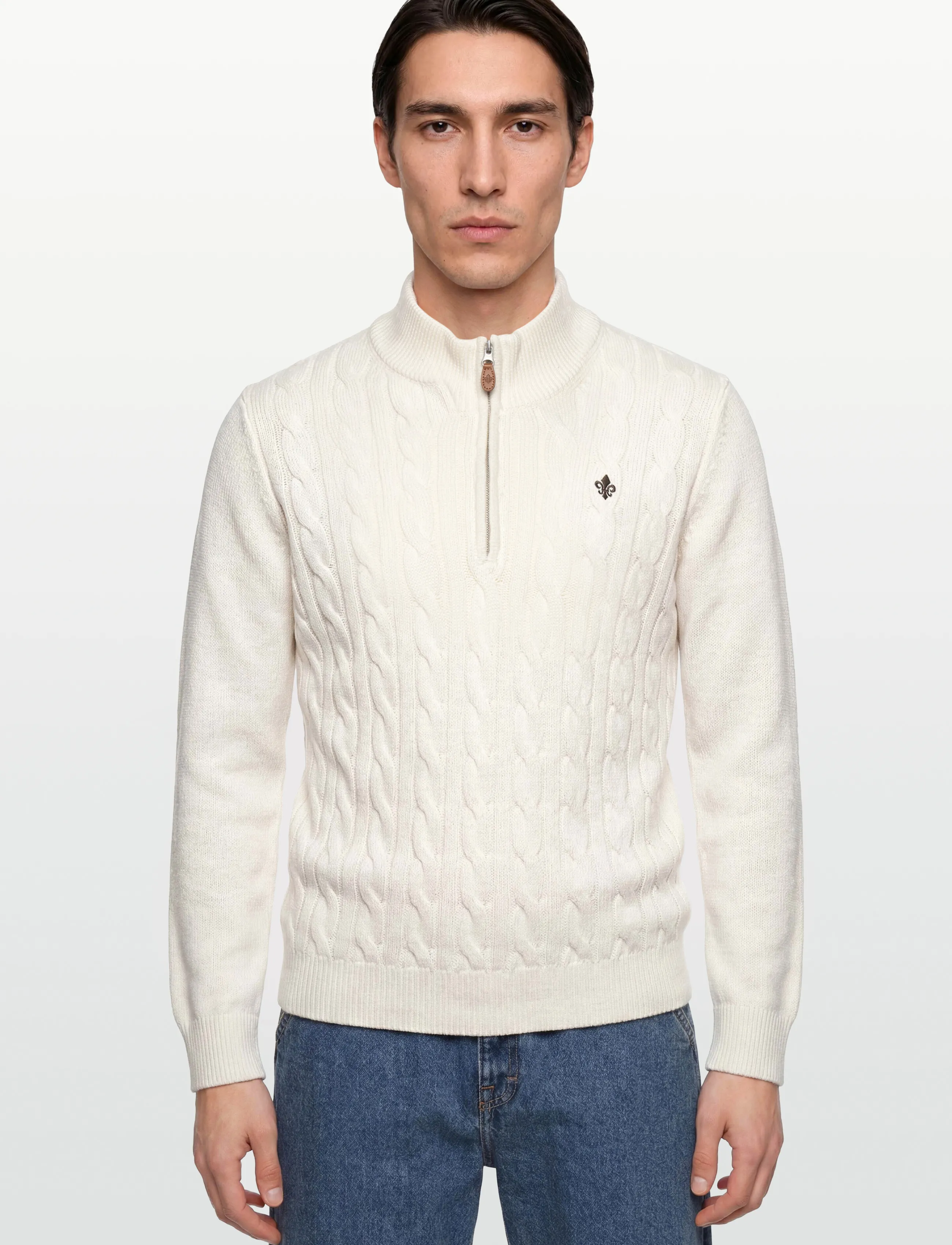 Morris - Nathan Cable Half Zip - half zip strik - off white - 3