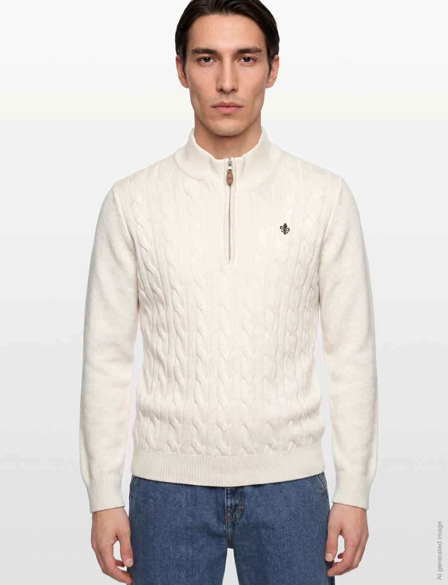 Morris - Nathan Cable Half Zip - pullover mit halbem reißverschluss - off white - 3