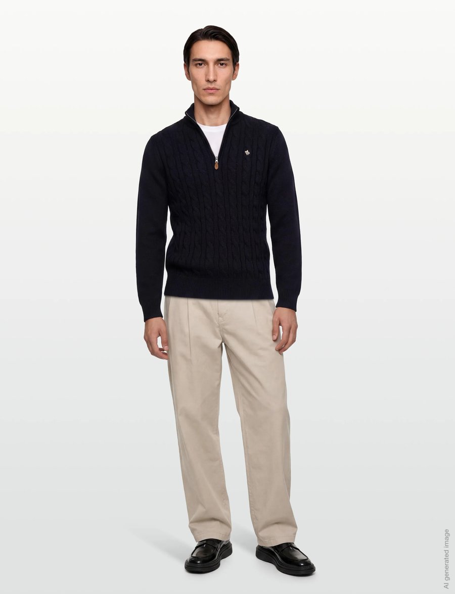 Morris - Nathan Cable Half Zip - puolivetoketjulliset neuleet - old blue - 0