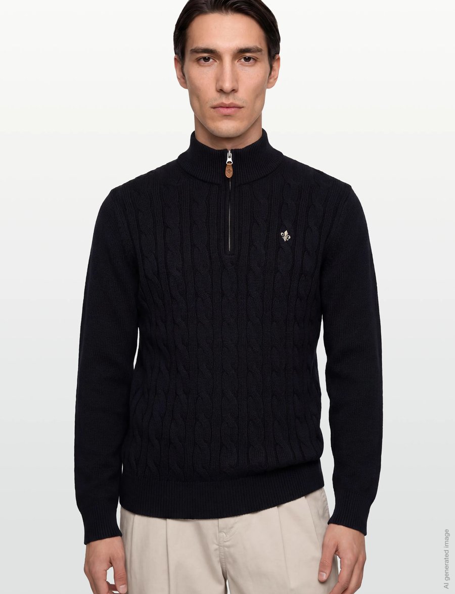 Morris - Nathan Cable Half Zip - pullover mit halbem reißverschluss - old blue - 3