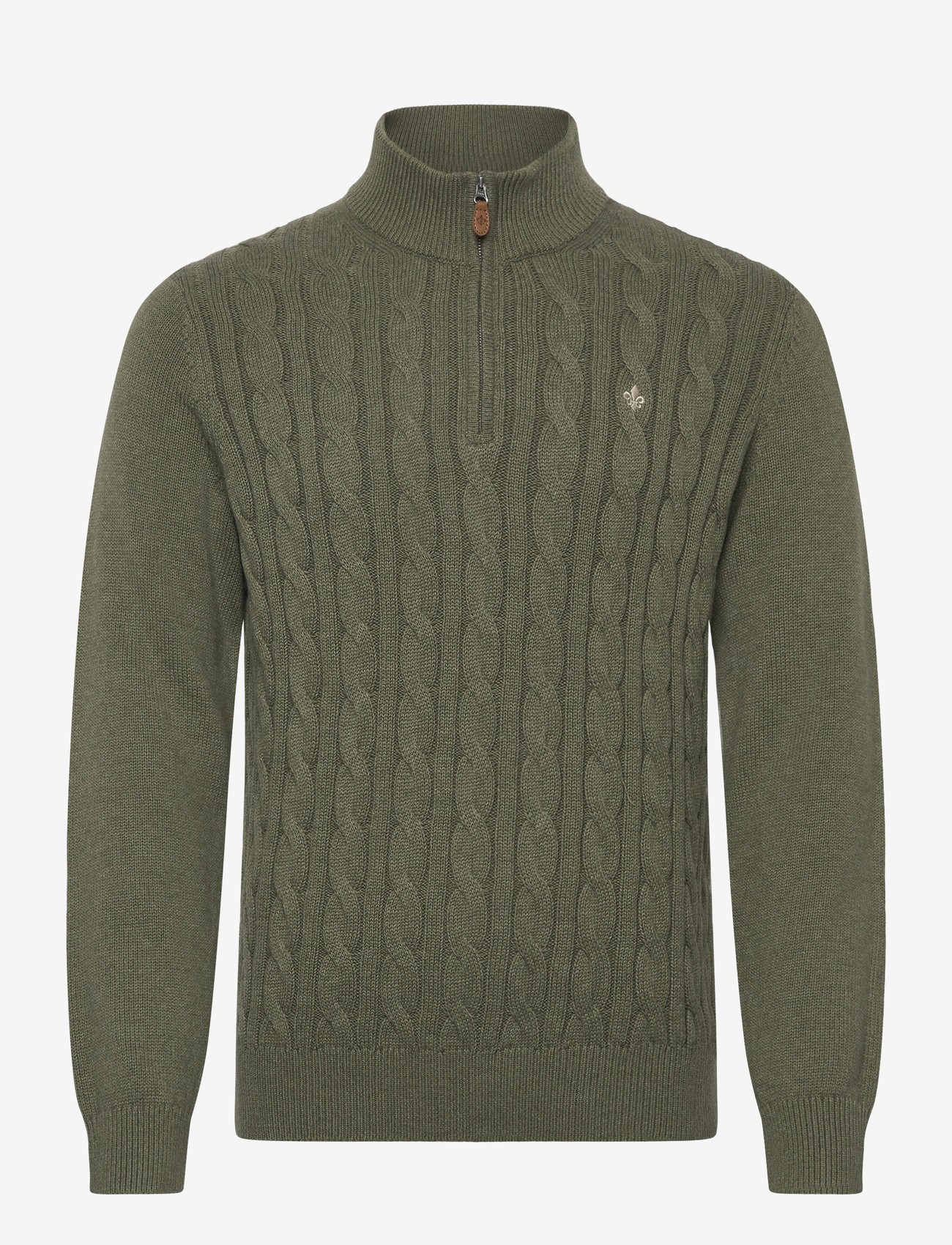 Morris - Nathan Cable Half Zip - pullover mit halbem reißverschluss - olive - 0