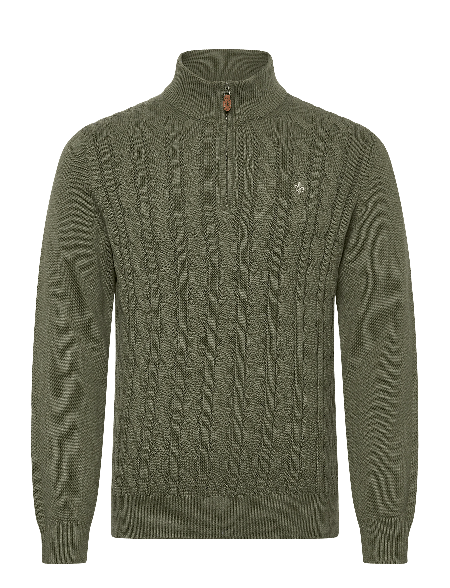 Morris - Nathan Cable Half Zip - pullover mit halbem reißverschluss - olive - 0