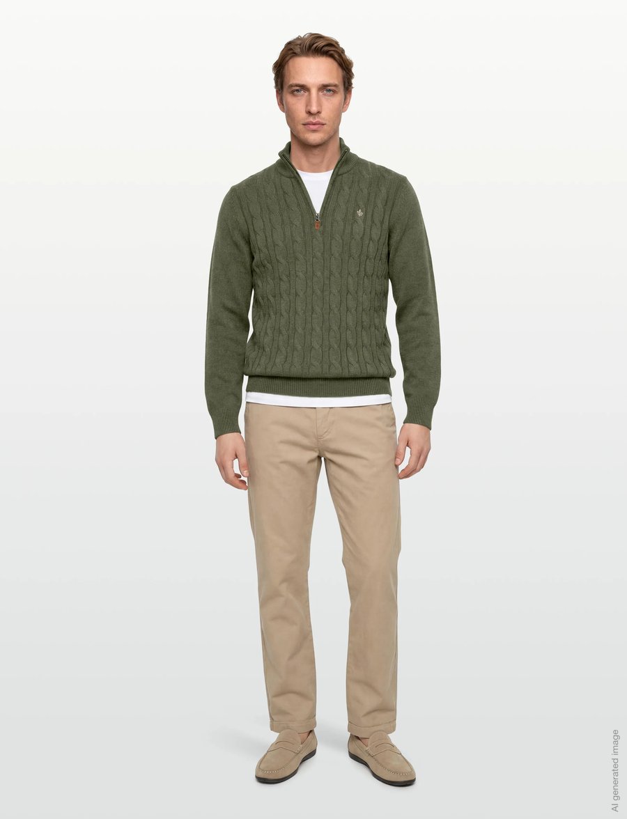 Morris - Nathan Cable Half Zip - swetry zapinane do połowy - olive - 0