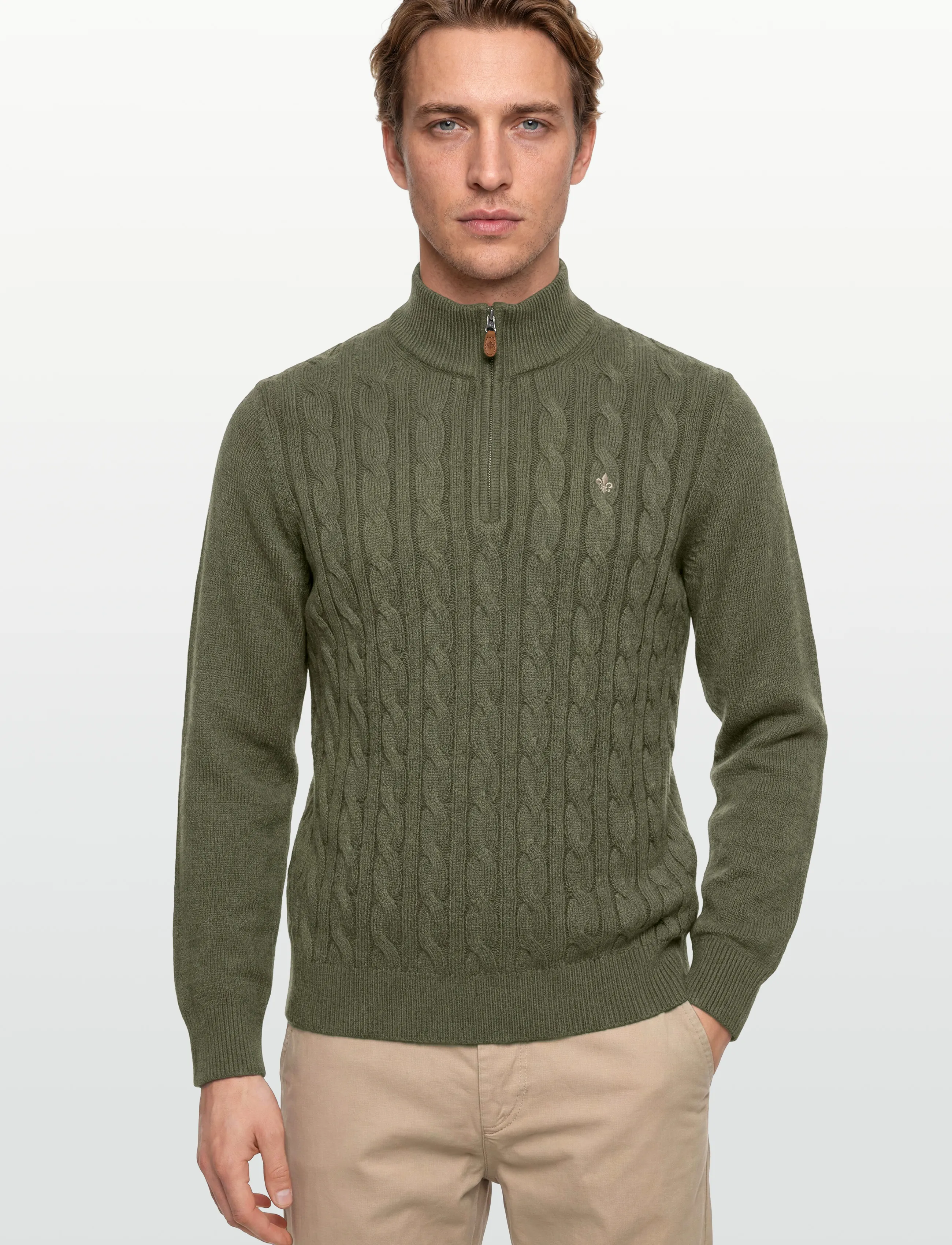 Morris - Nathan Cable Half Zip - truien met halve rits - olive - 3