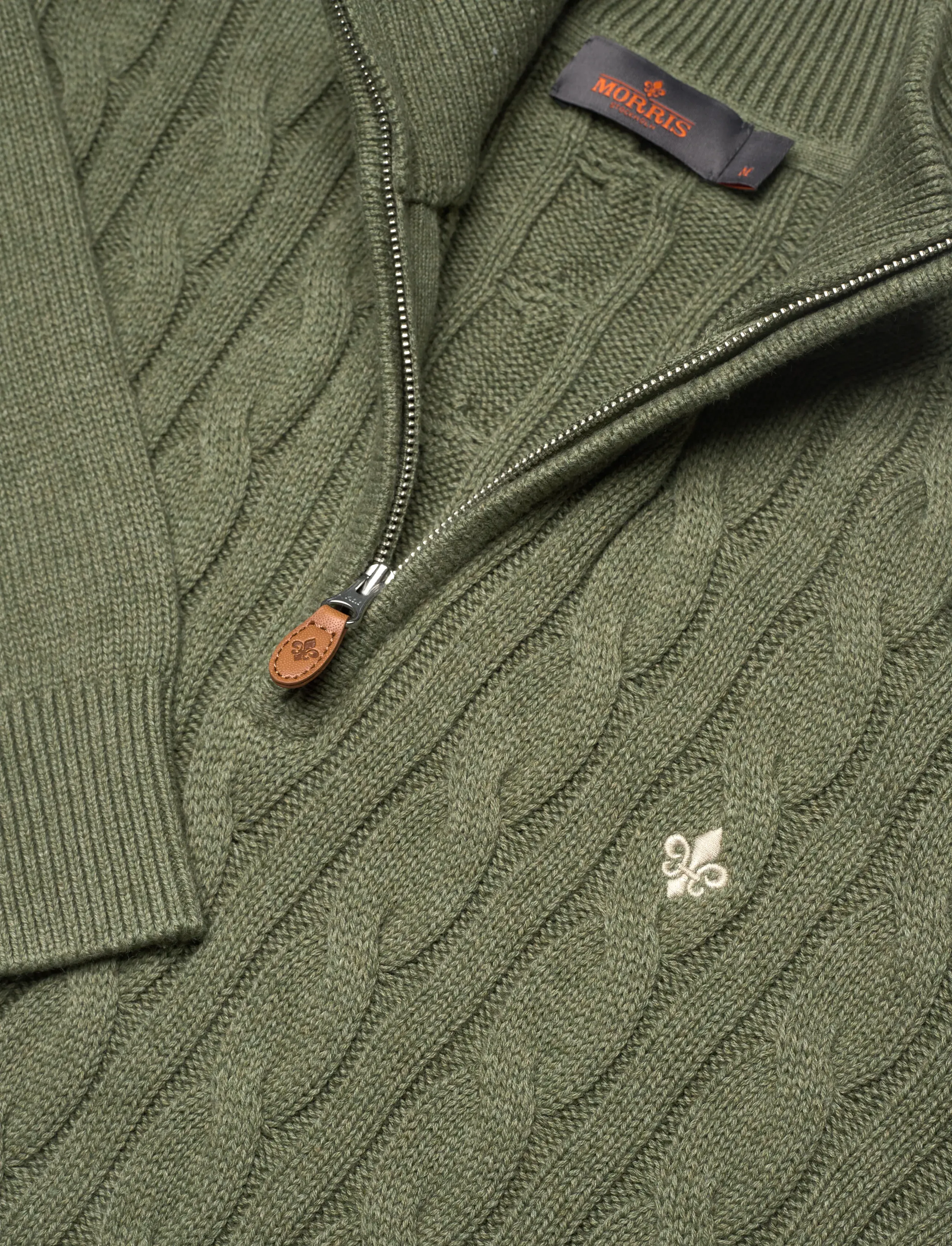 Morris - Nathan Cable Half Zip - half zip jumpers - olive - 2