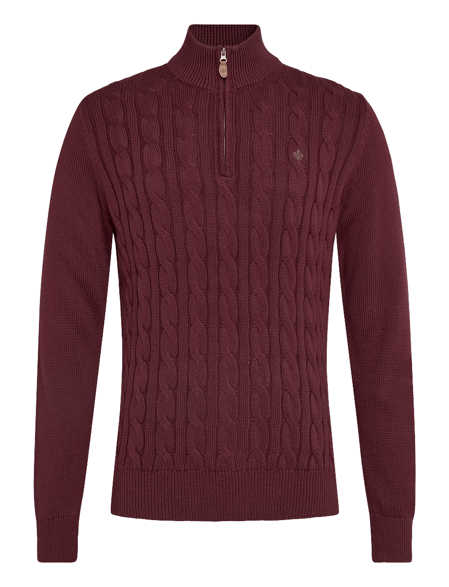 Morris - Nathan Cable Half Zip - pullover mit halbem reißverschluss - wine red - 0