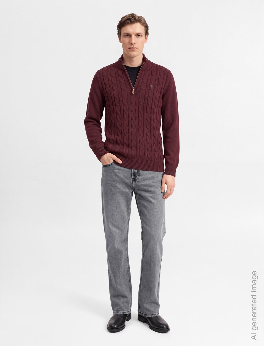 Morris - Nathan Cable Half Zip - pullover mit halbem reißverschluss - wine red - 0