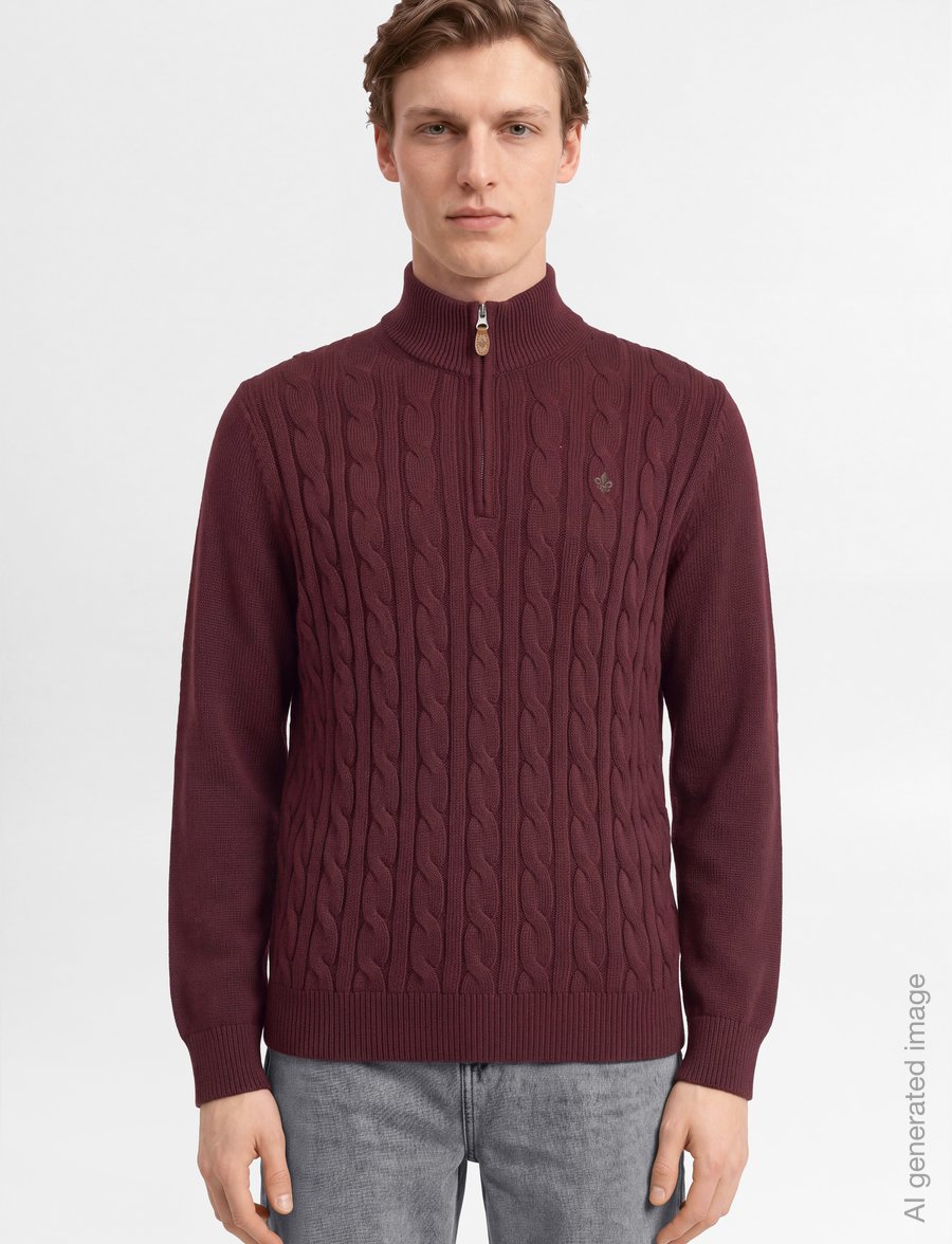 Morris - Nathan Cable Half Zip - pullover mit halbem reißverschluss - wine red - 3