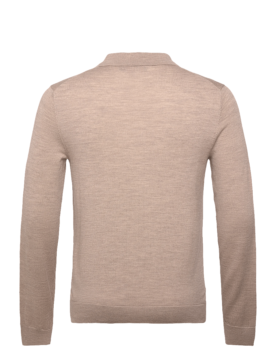Morris - Merino Polo Knit - långärmade stickade pikétröjor - khaki - 1