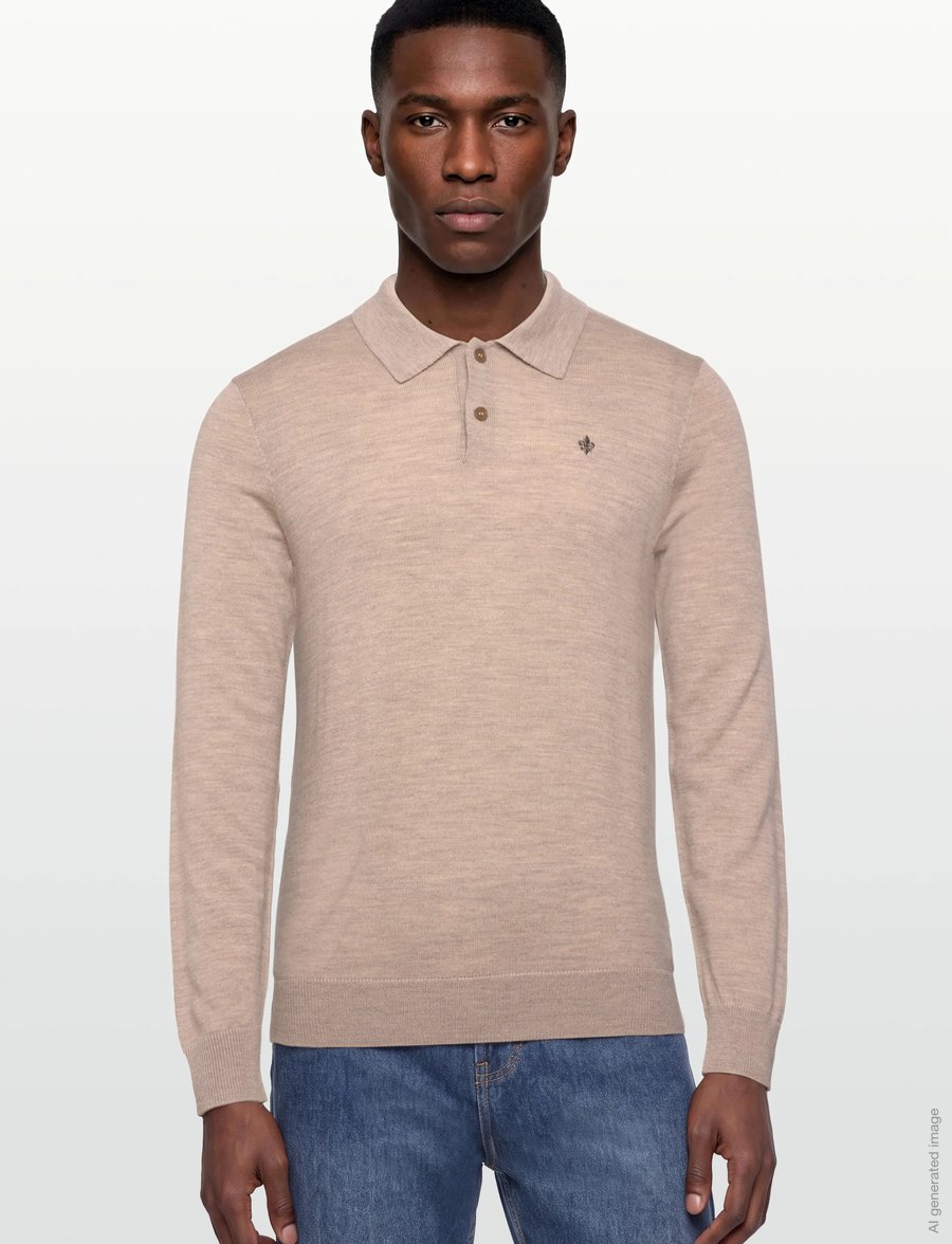 Morris - Merino Polo Knit - langärmelige strick-polohemden - khaki - 3