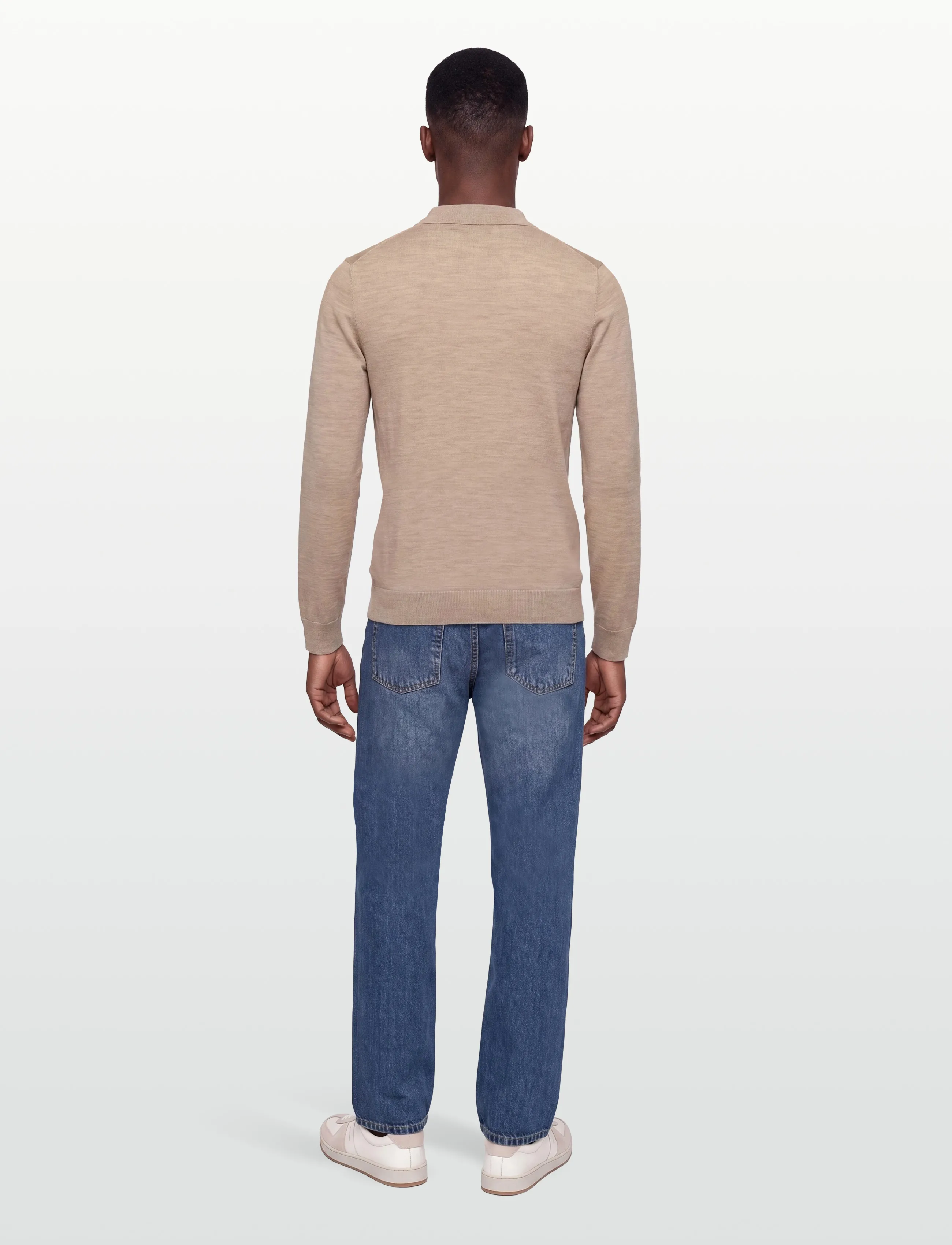 Morris - Merino Polo Knit - langärmelige strick-polohemden - khaki - 4