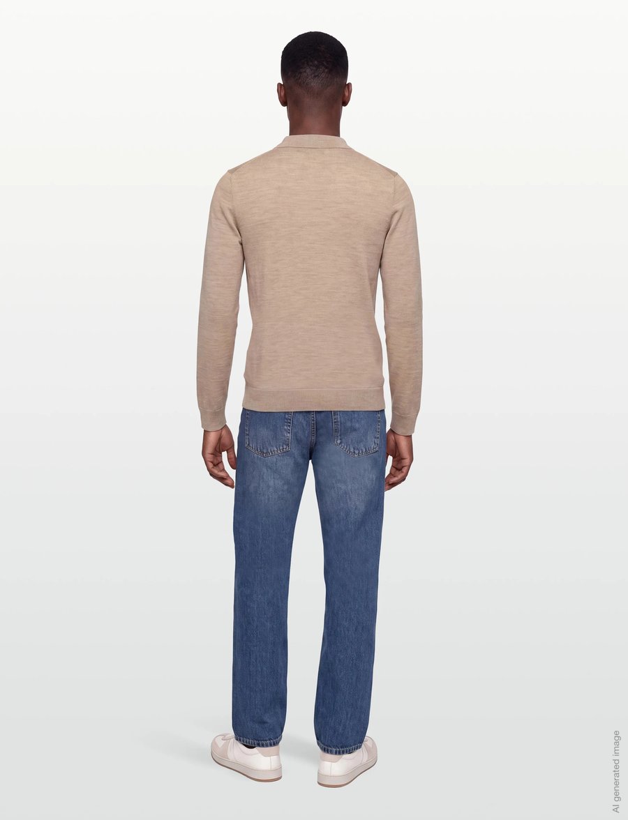 Morris - Merino Polo Knit - langärmelige strick-polohemden - khaki - 4