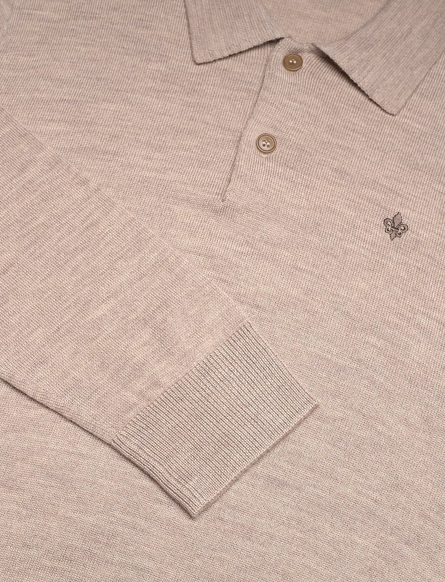 Morris - Merino Polo Knit - långärmade stickade pikétröjor - khaki - 2