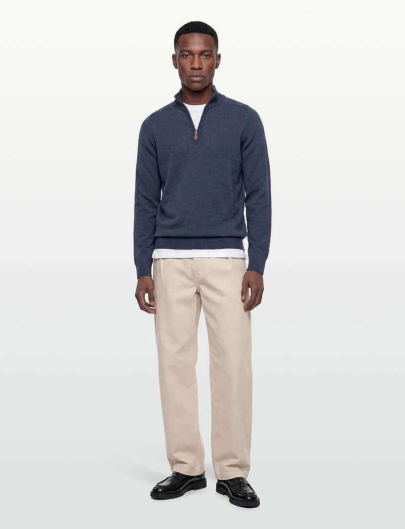 Morris - Merino John Zip - pullover mit halbem reißverschluss - blue - 0