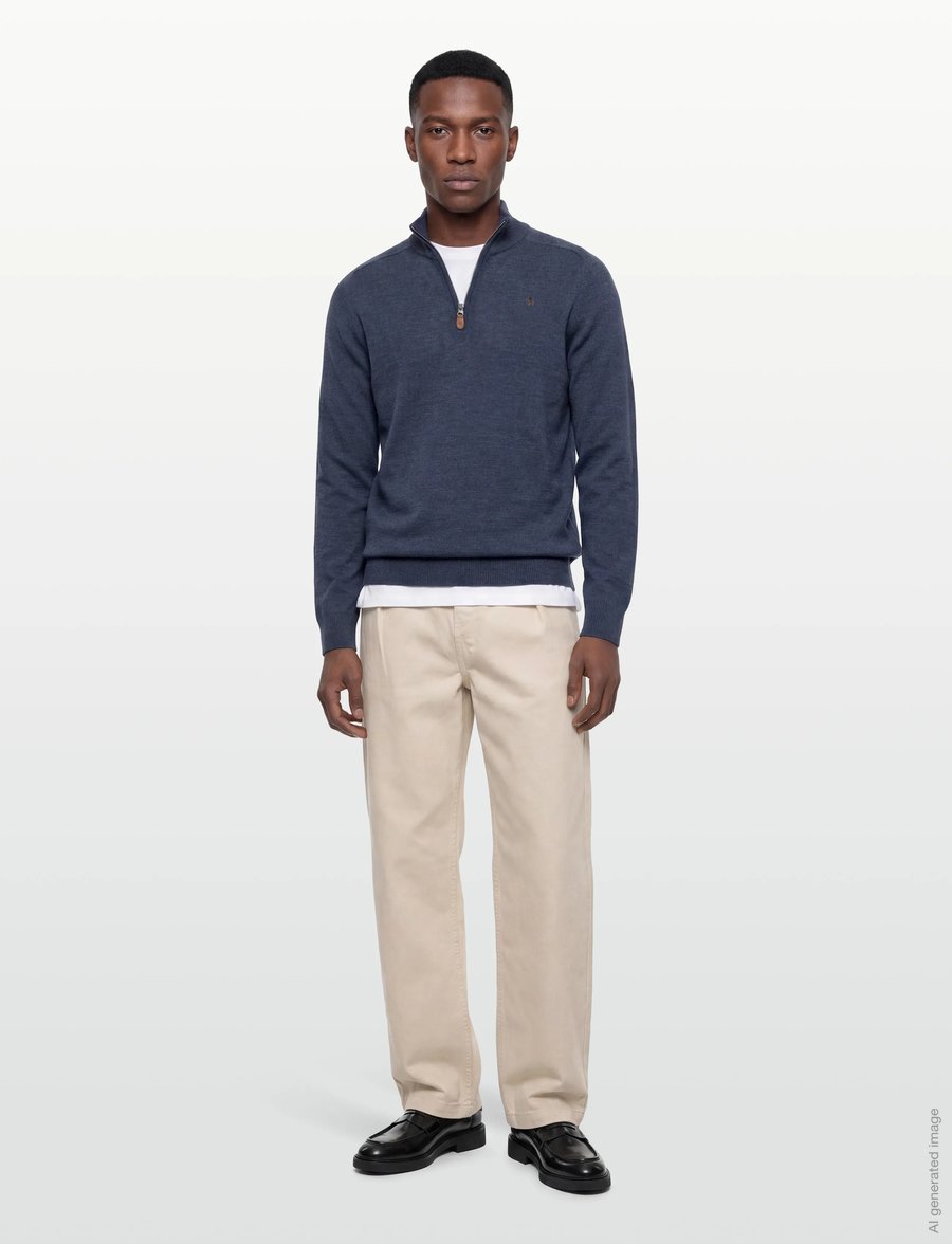 Morris - Merino John Zip - pullover mit halbem reißverschluss - blue - 0