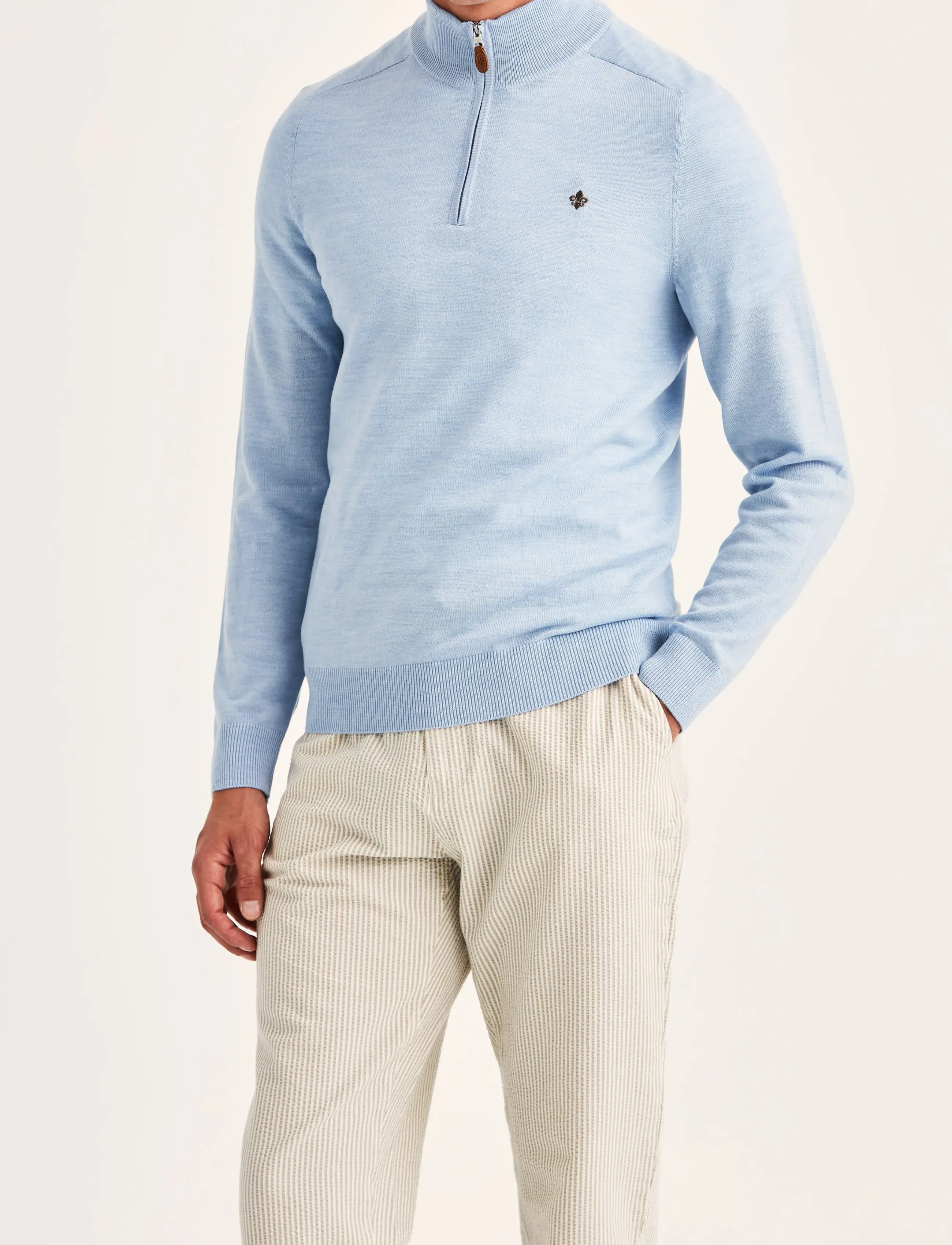 Morris Merino John Zip, XL, Knitwear, Blau - Half Zip Jumpers, Männerswear