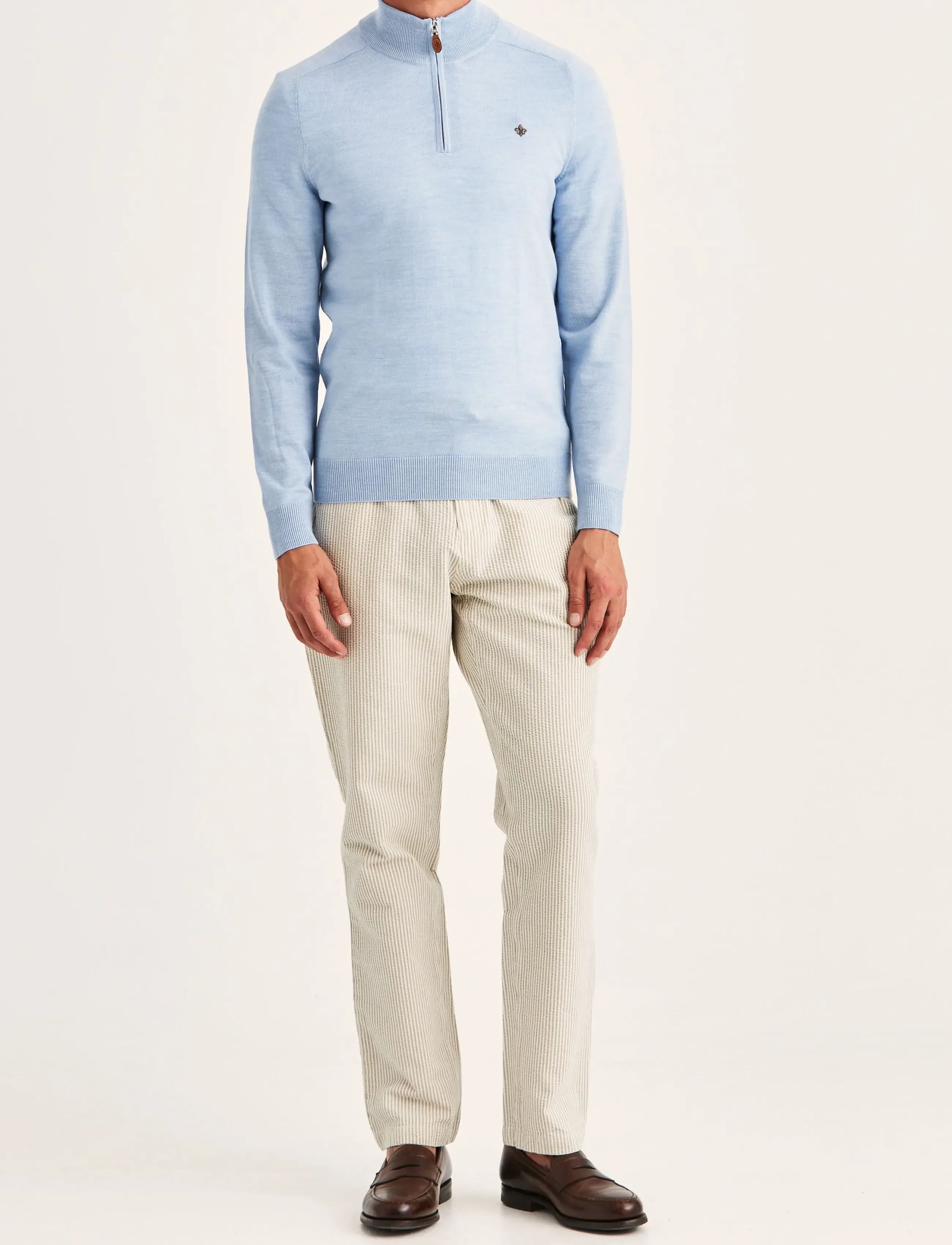 Morris - Merino John Zip - truien met halve rits - light blue - 3