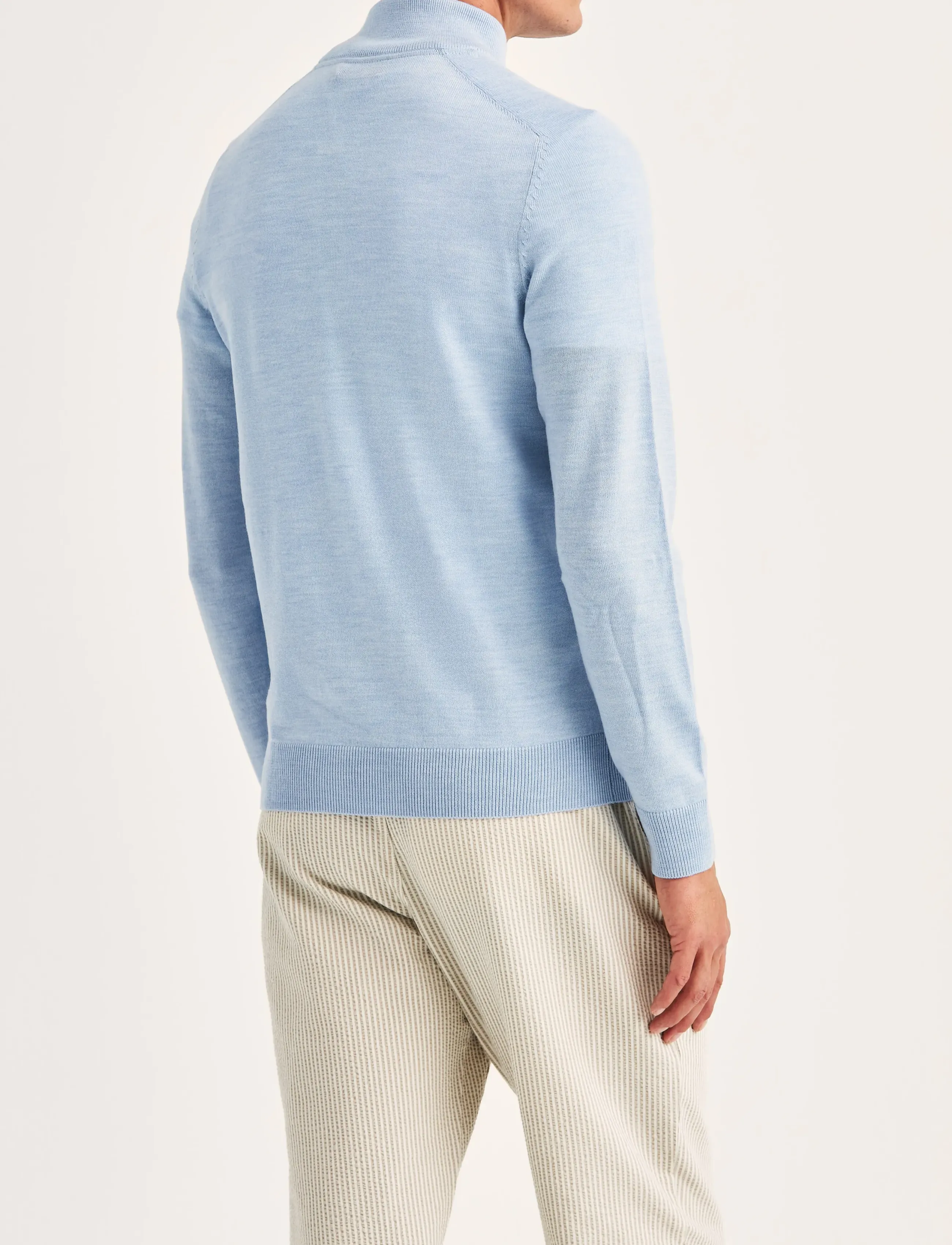 Morris - Merino John Zip - truien met halve rits - light blue - 4