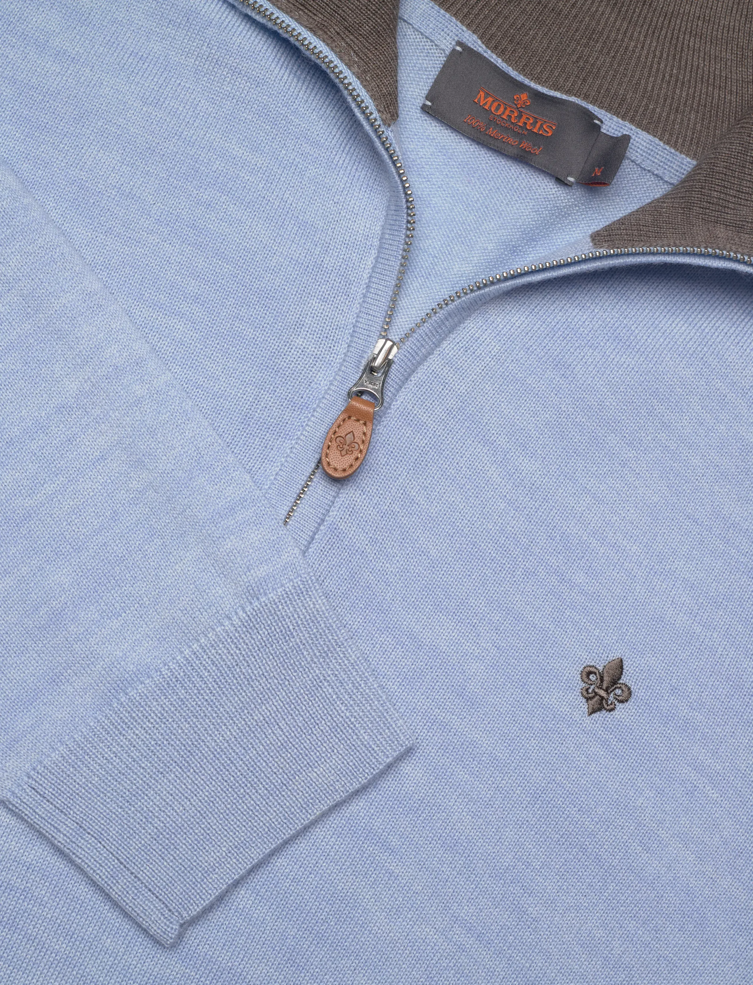 Morris - Merino John Zip - truien met halve rits - light blue - 5