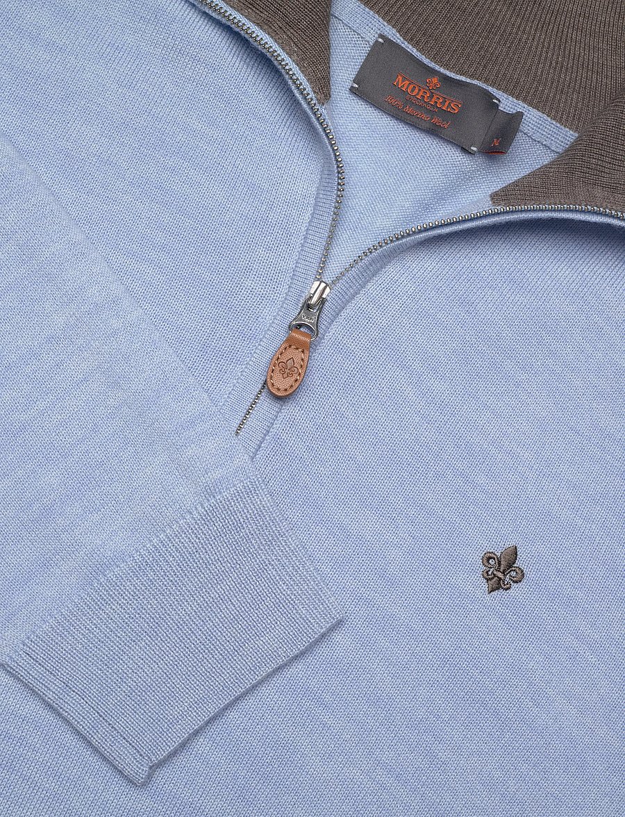 Morris - Merino John Zip - pullover mit halbem reißverschluss - light blue - 5