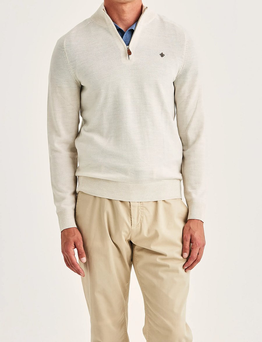 Morris - Merino John Zip - pullover mit halbem reißverschluss - off white - 0