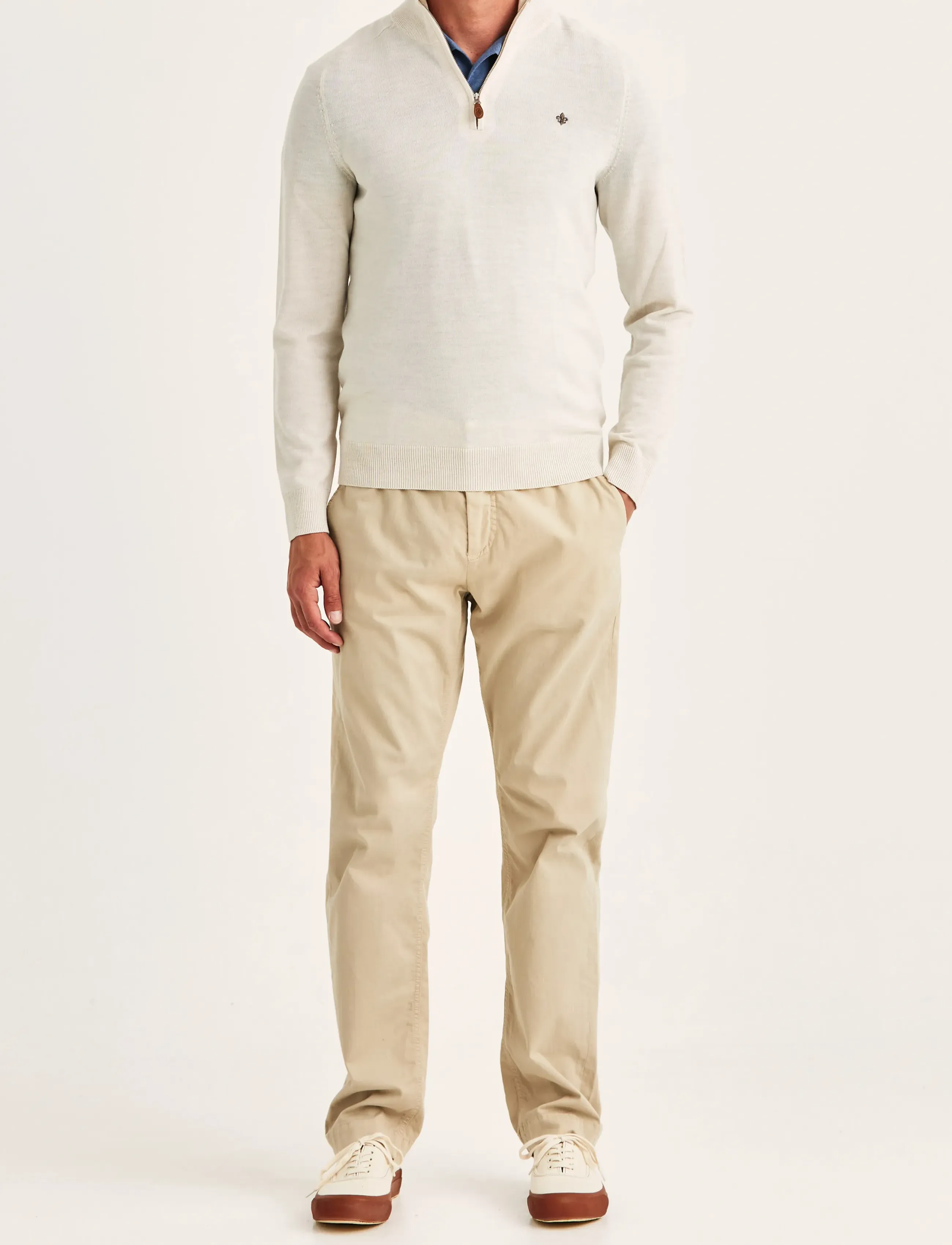 Morris - Merino John Zip - half zip jumpers - off white - 3
