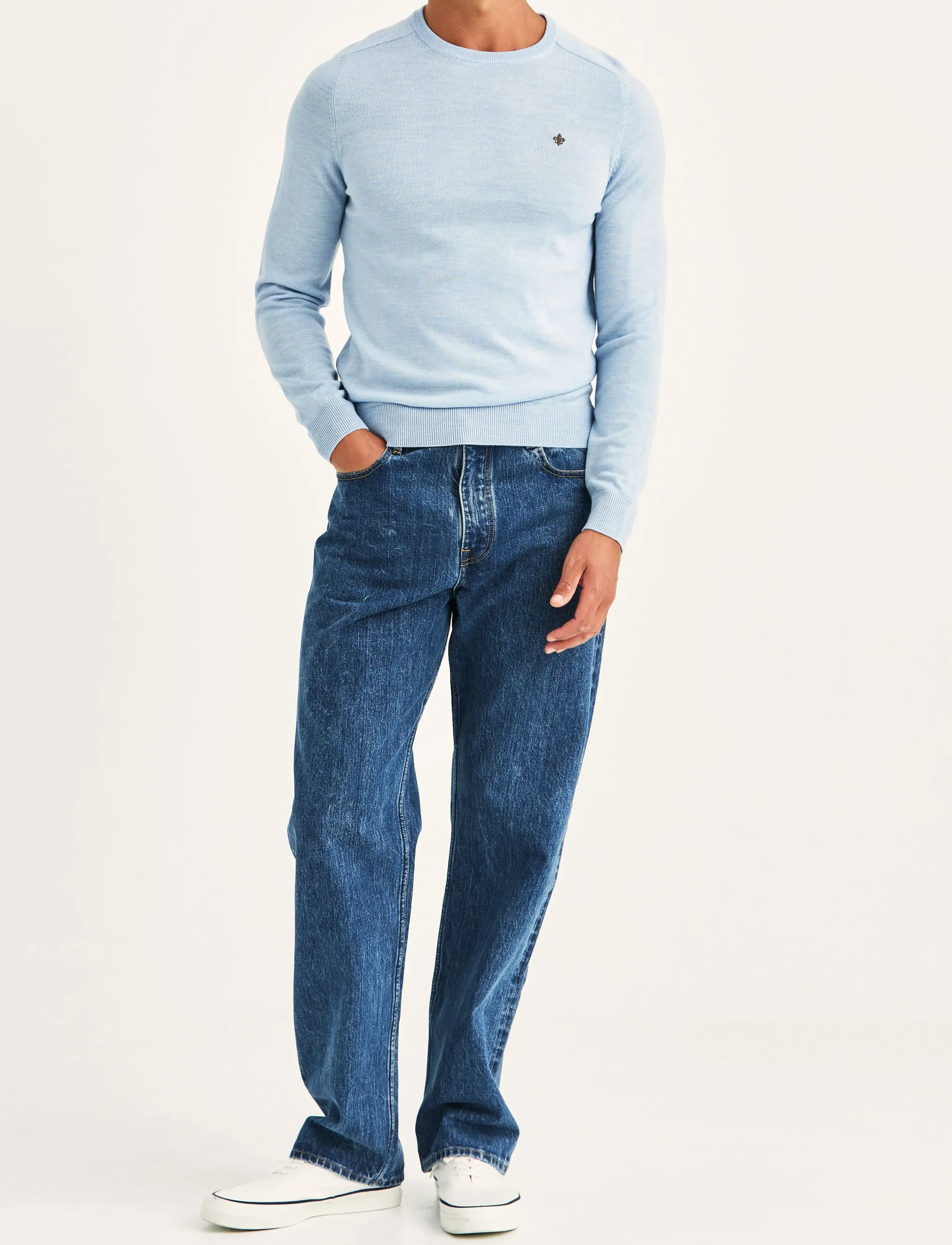 Morris - Merino Oneck - stickade basplagg - light blue - 3