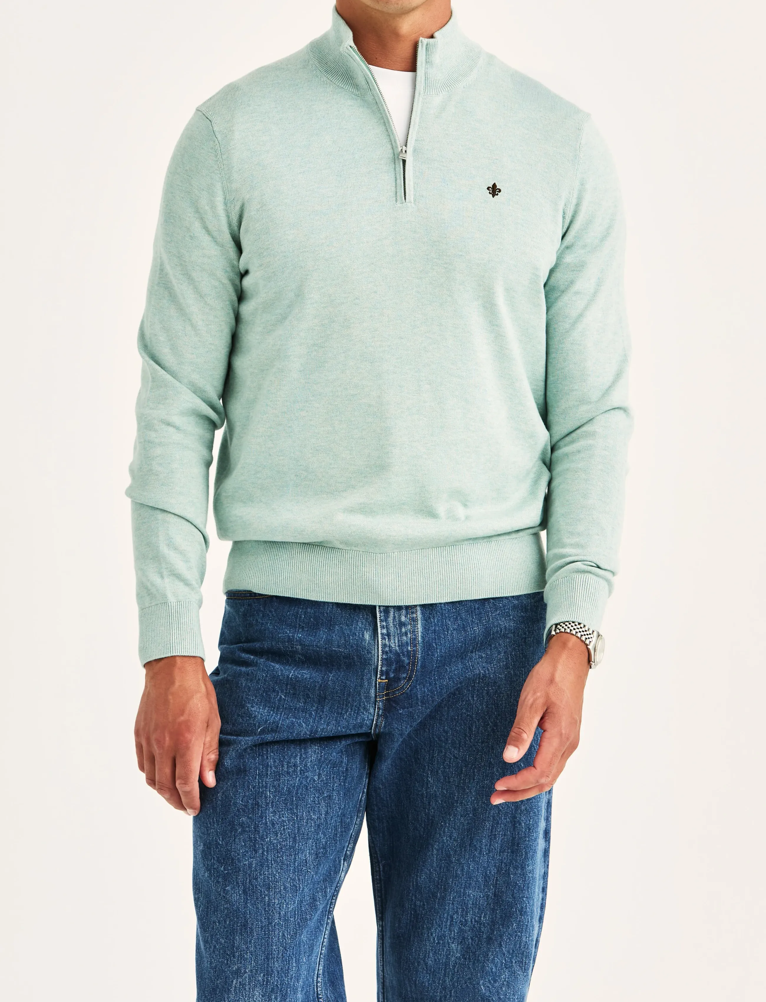 Morris Riley Half Zip, L, Green, Strik > Trøjer Med Halv Lynlås, Herre