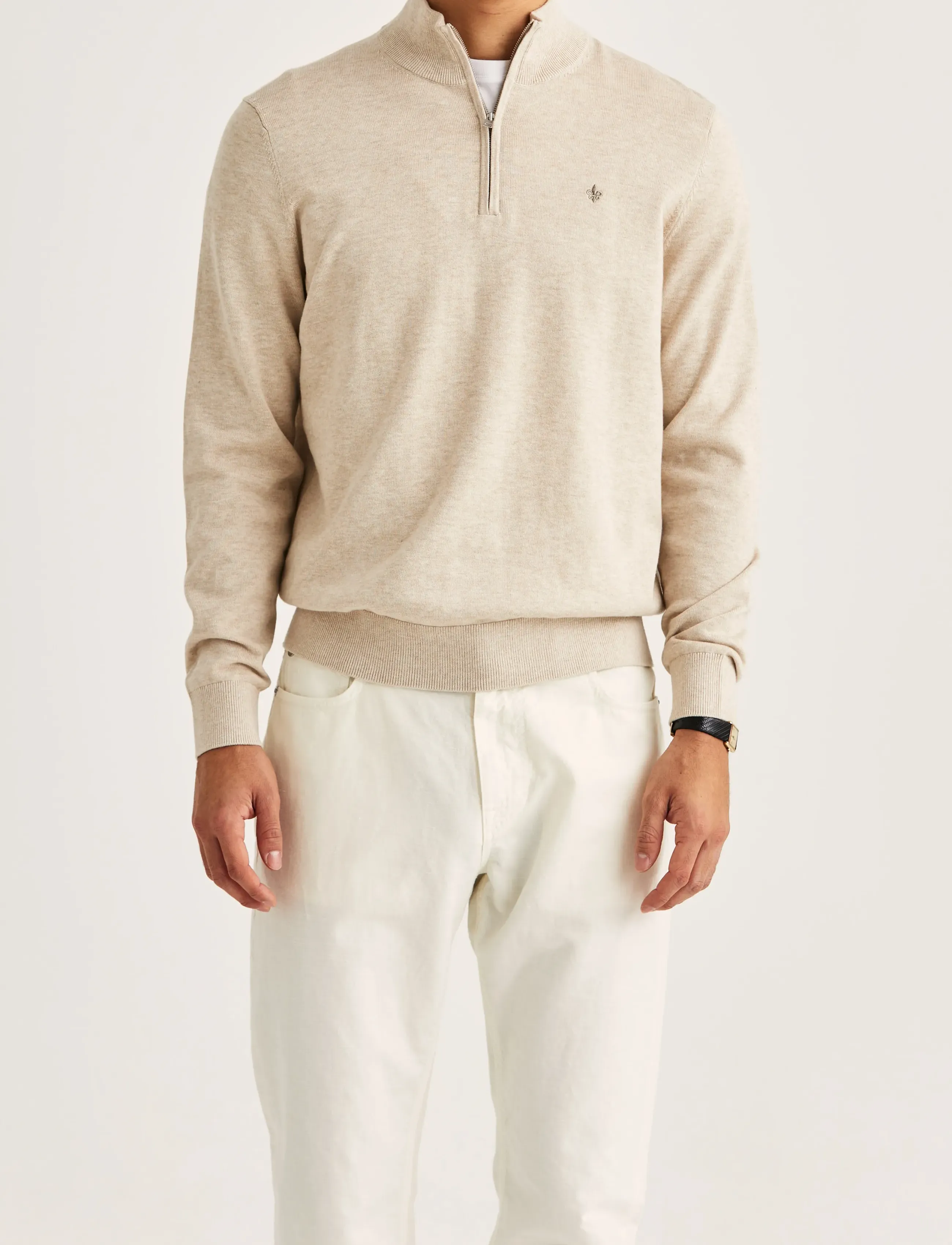 Morris Riley Half Zip, XL, Beige, Strik > Trøjer Med Halv Lynlås, Herre