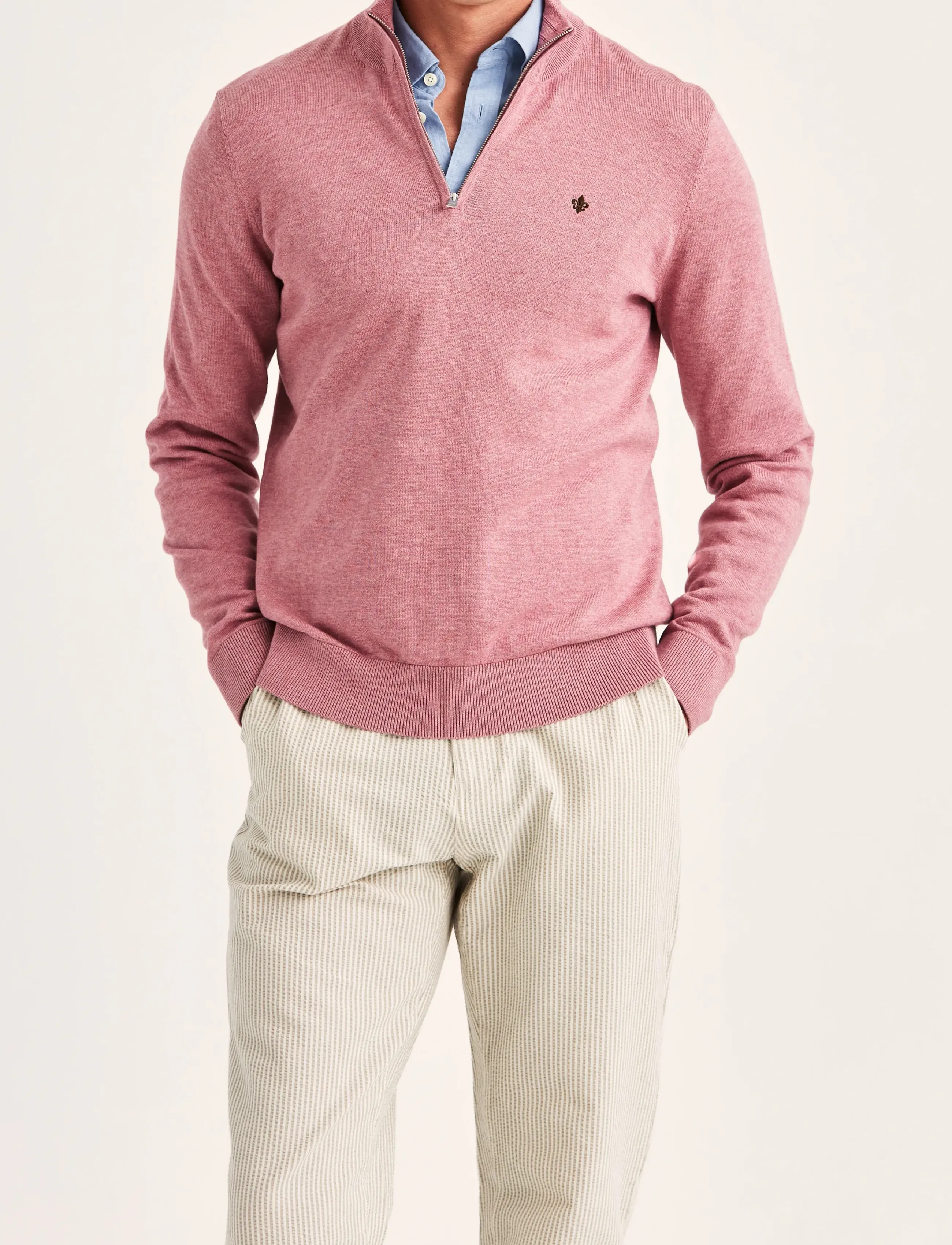 Morris Riley Half Zip, L, Pink, Strik > Trøjer Med Halv Lynlås, Herre