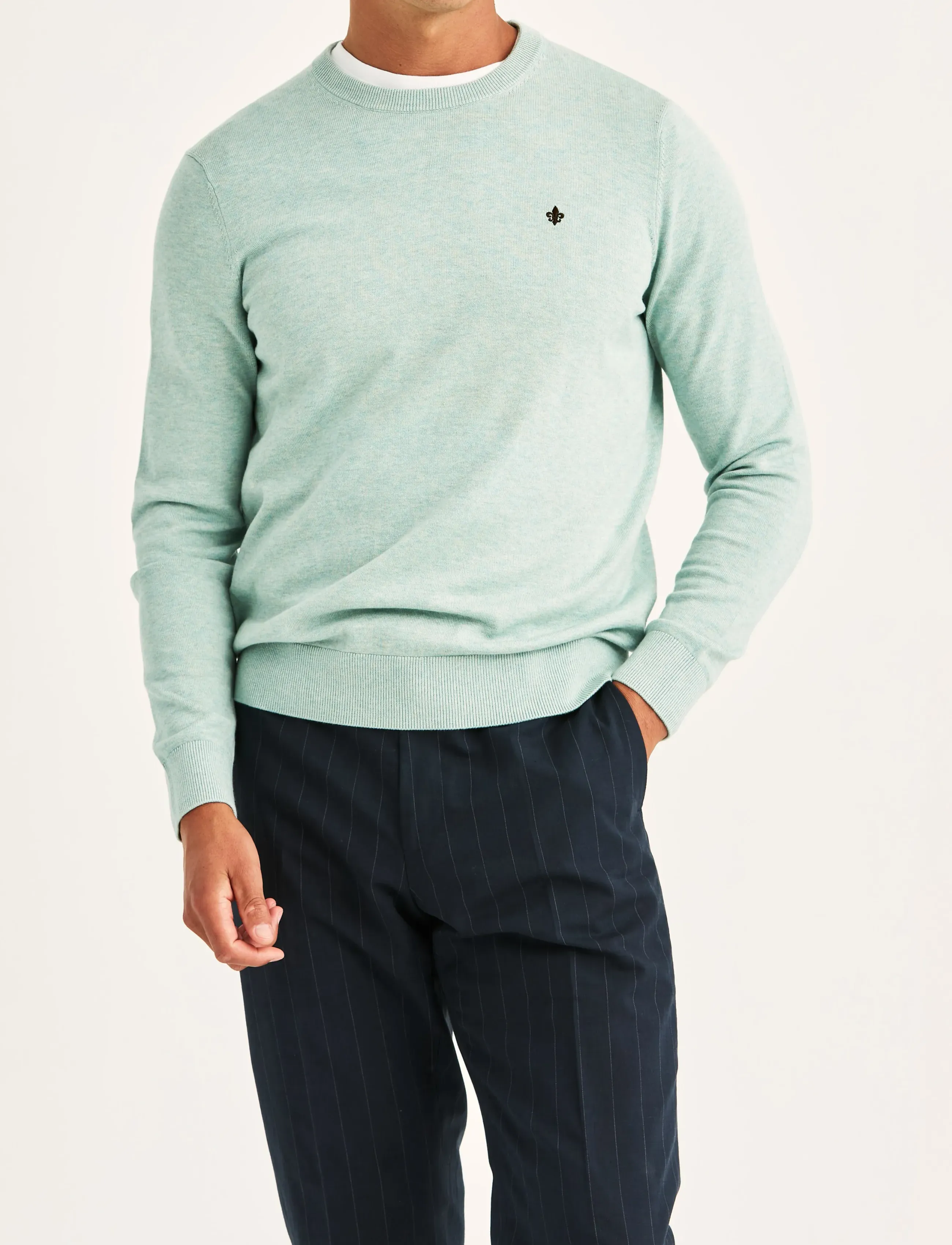 Morris Riley Oneck, Mænd, Rundhalset Sweater, Grøn, Str: M