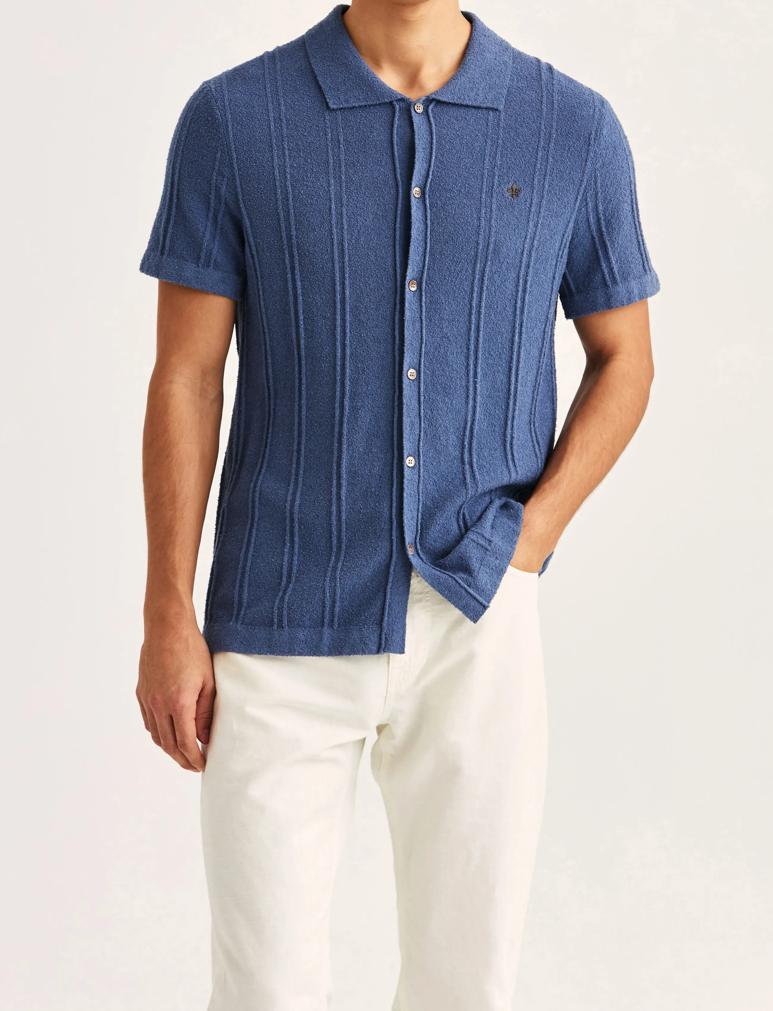 Morris Clayton Knitted SS Shirt - Skjorter - BLUE / navy