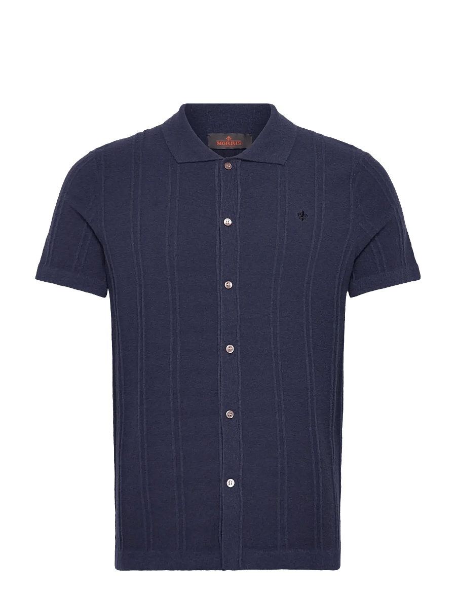 Morris - Clayton Knitted SS Shirt - knitted polos - dark blue - 1