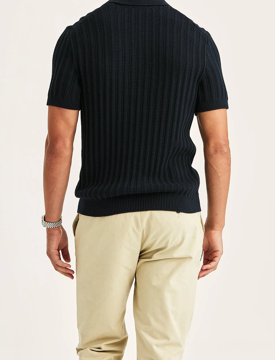 Morris - Clayton Knitted SS Shirt - knitted polos - dark blue - 4