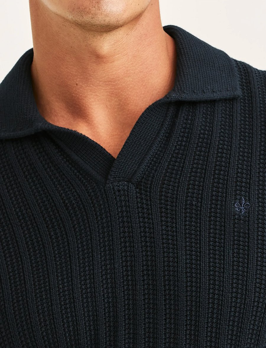 Morris - Clayton Knitted SS Shirt - knitted polos - dark blue - 5