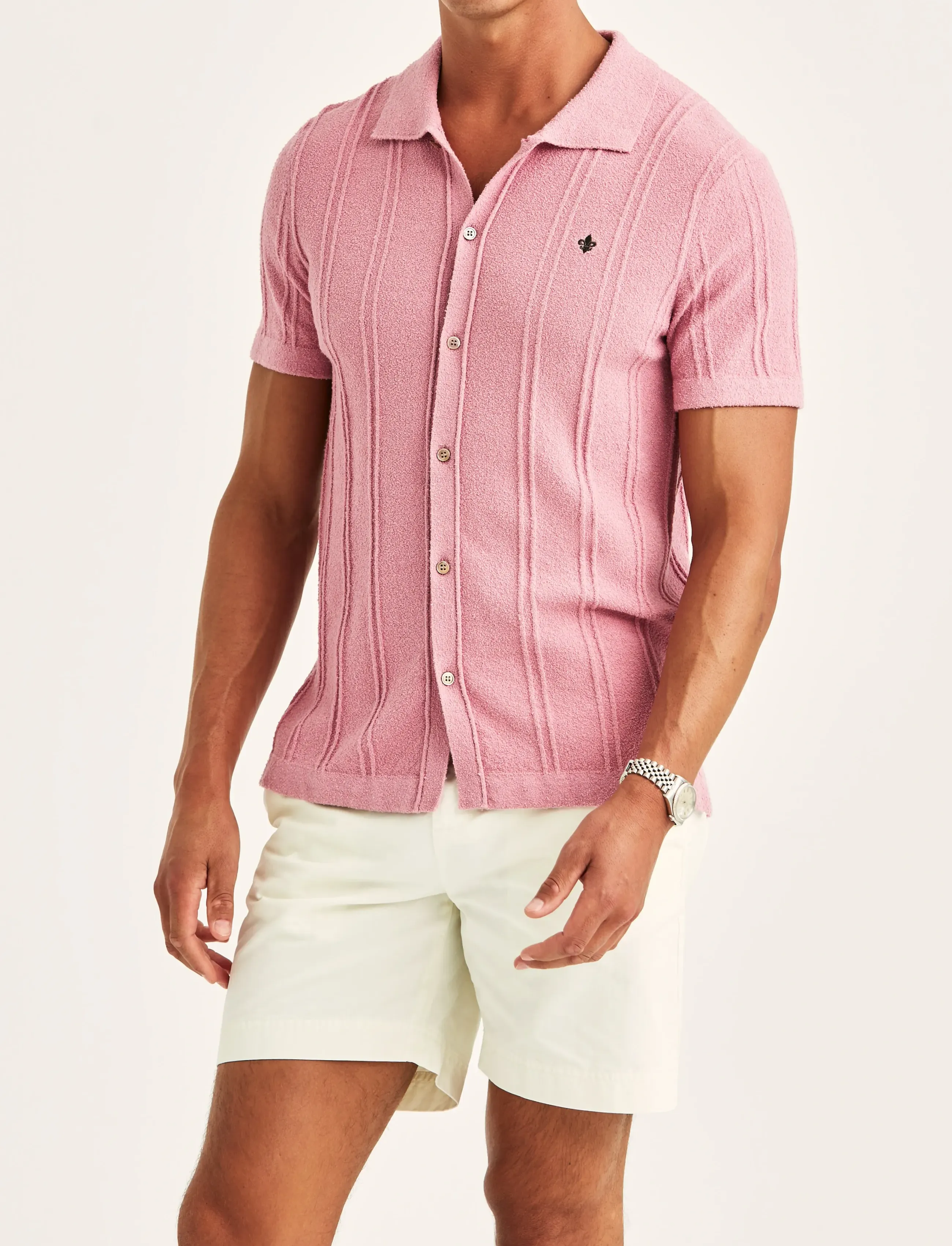 Morris Clayton Knitted SS Shirt - Skjorter - PINK / pink/rose