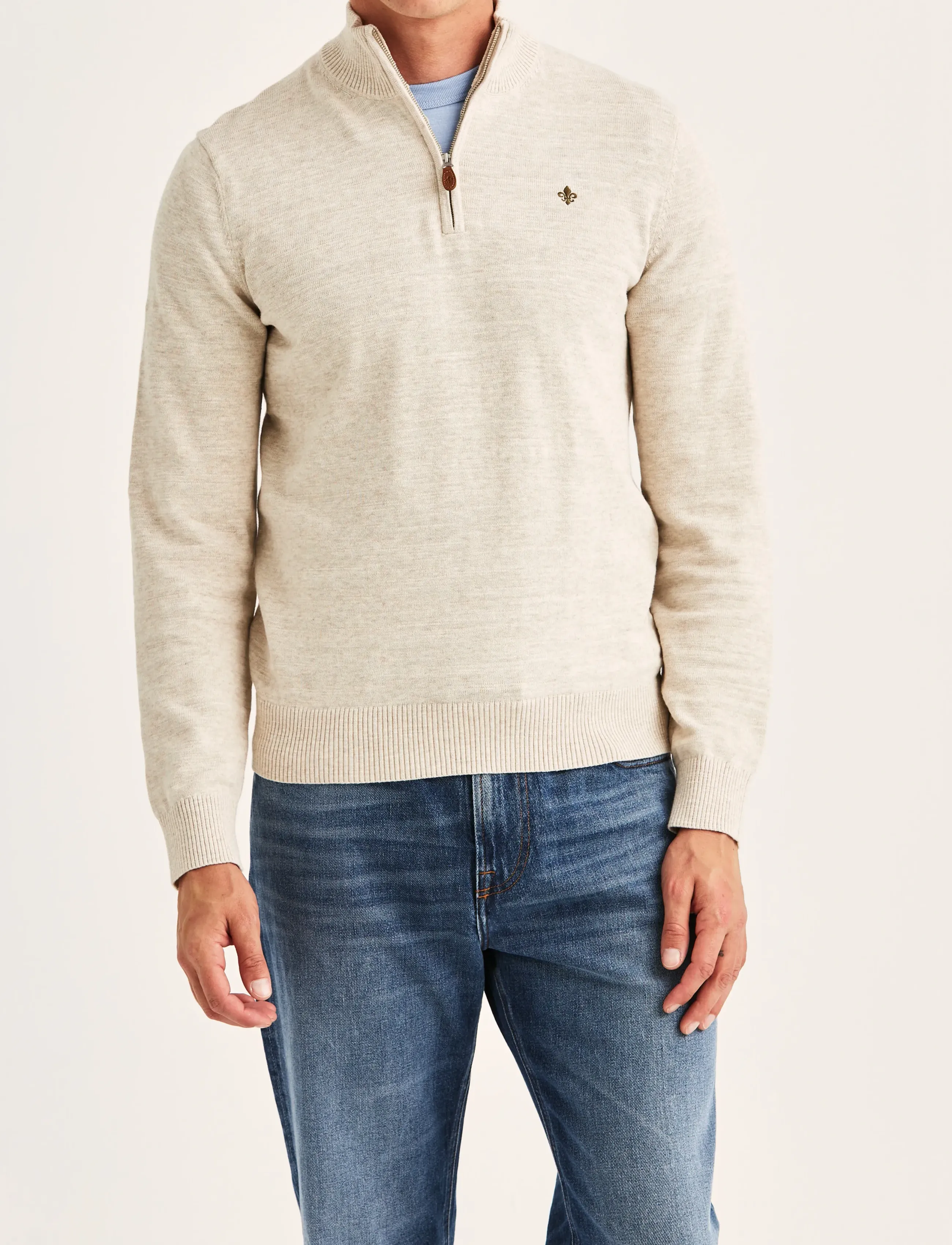 Morris Randall Half Zip, L, Beige, Strik > Trøjer Med Halv Lynlås, Herre