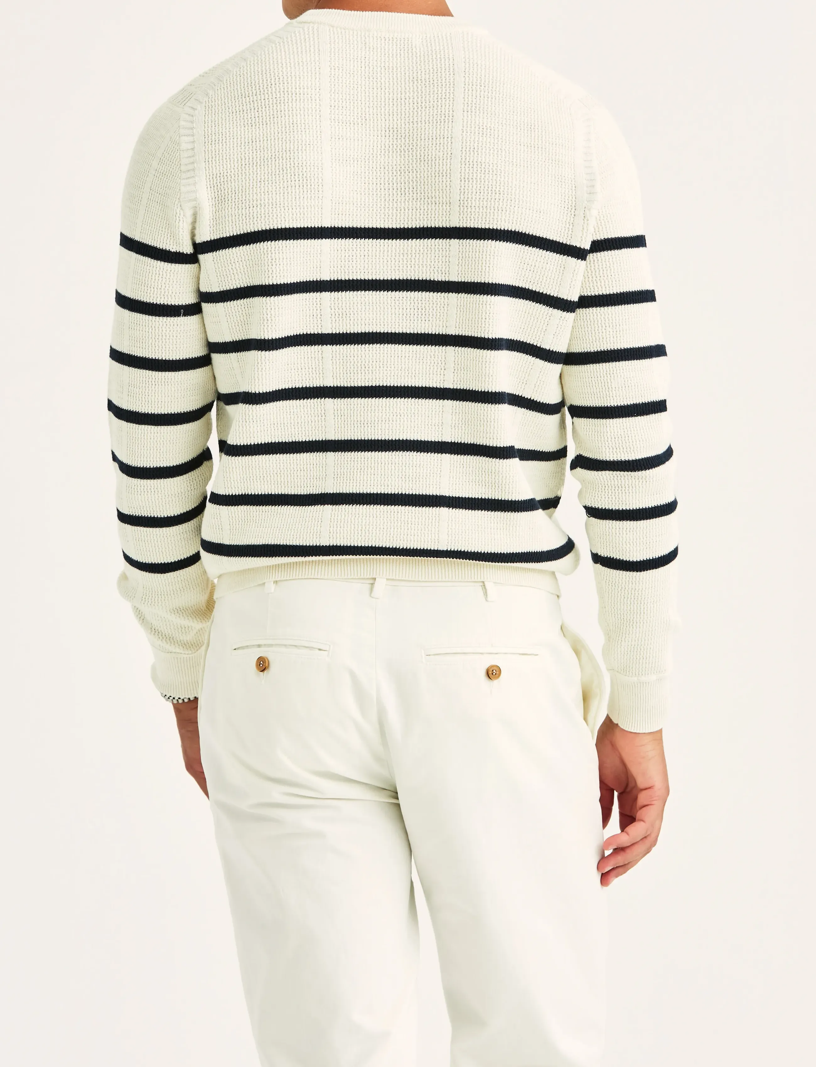 Morris - Benedict Striped Oneck - Ümmarguse kaelusega kudumid - off white - 4