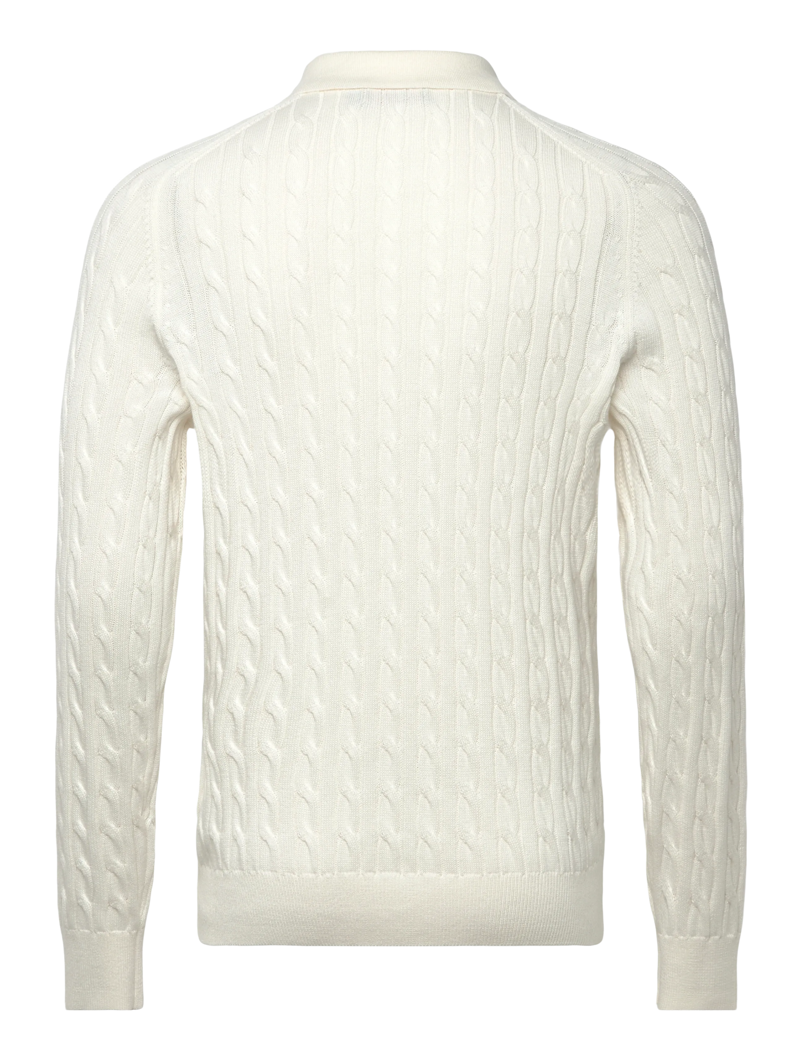 Morris - Lancaster Cable Polo - long-sleeved knitted polos - off white - 2