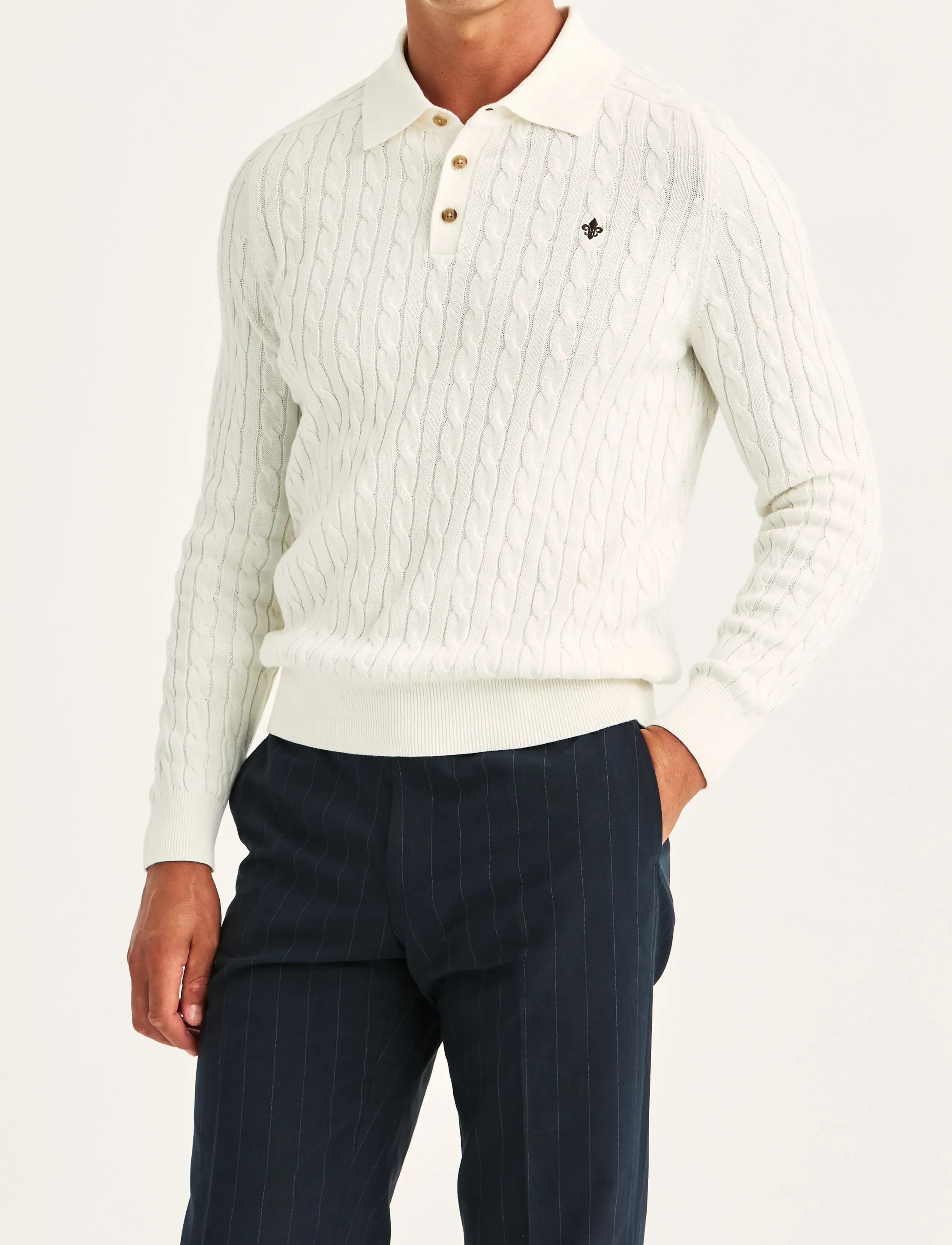 Morris Lancaster Cable Polo - Nordic Style - OFF WHITE / white